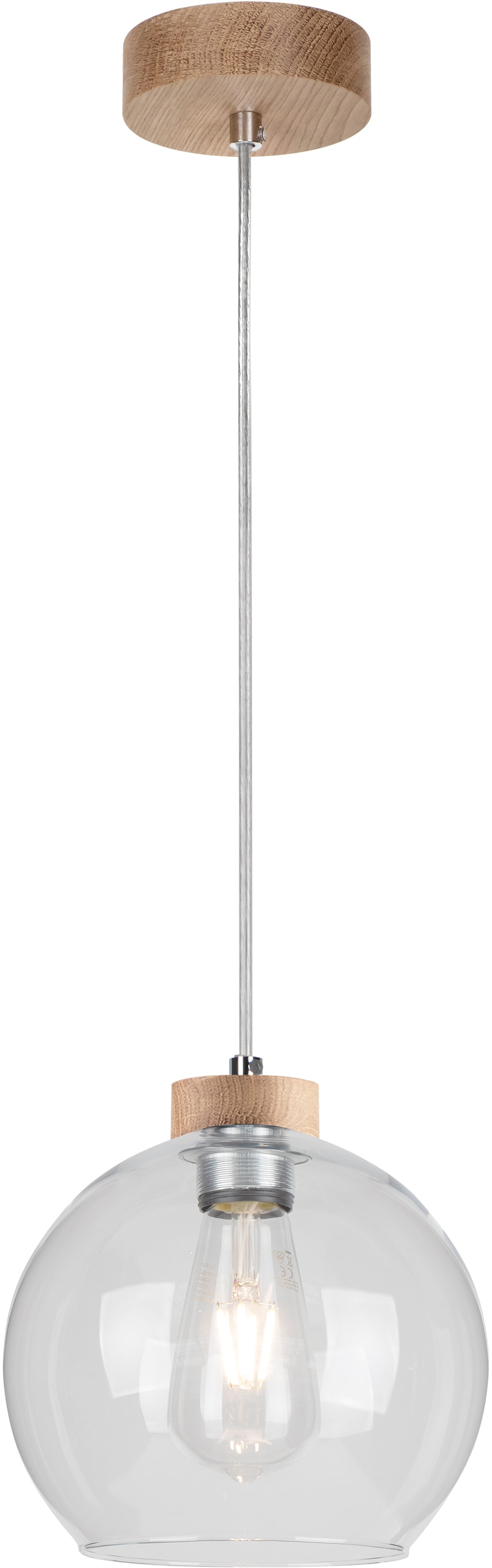BRITOP LIGHTING Pendelleuchte »LAGUNA«, 1 flammig, Leuchtmittel E27 | Leuchtmittel wechselbar-ohne Leuchtmittel, Naturprodukt aus Eichenholz, Nachhaltig, Hochwertiger Glasschirm