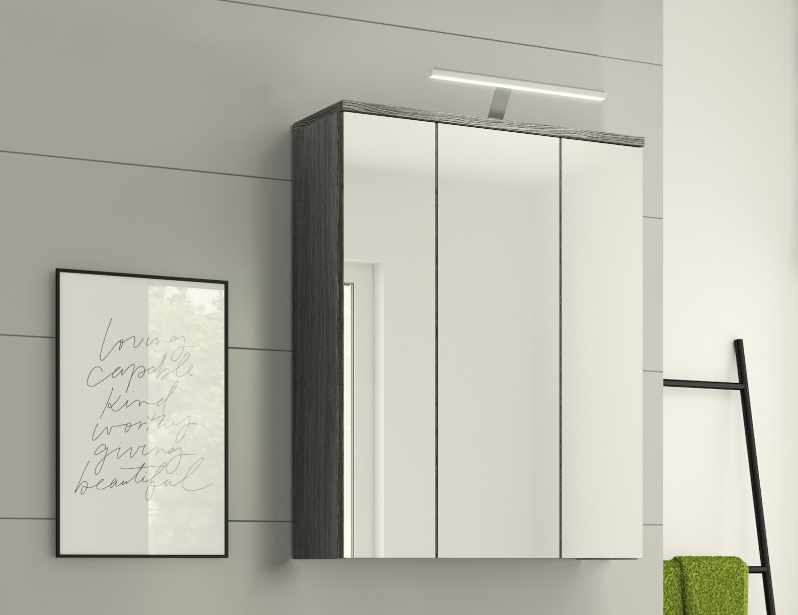 welltime Badezimmerspiegelschrank »LUCCA, TOPSELLER!, Breite 60cm, inkl. LED Beleuchtung, 3 Spiegeltüren«, (Set, 2 St.), Badmöbel, Badschrank, Schrank, Wandschrank, Bad, Badezimmer