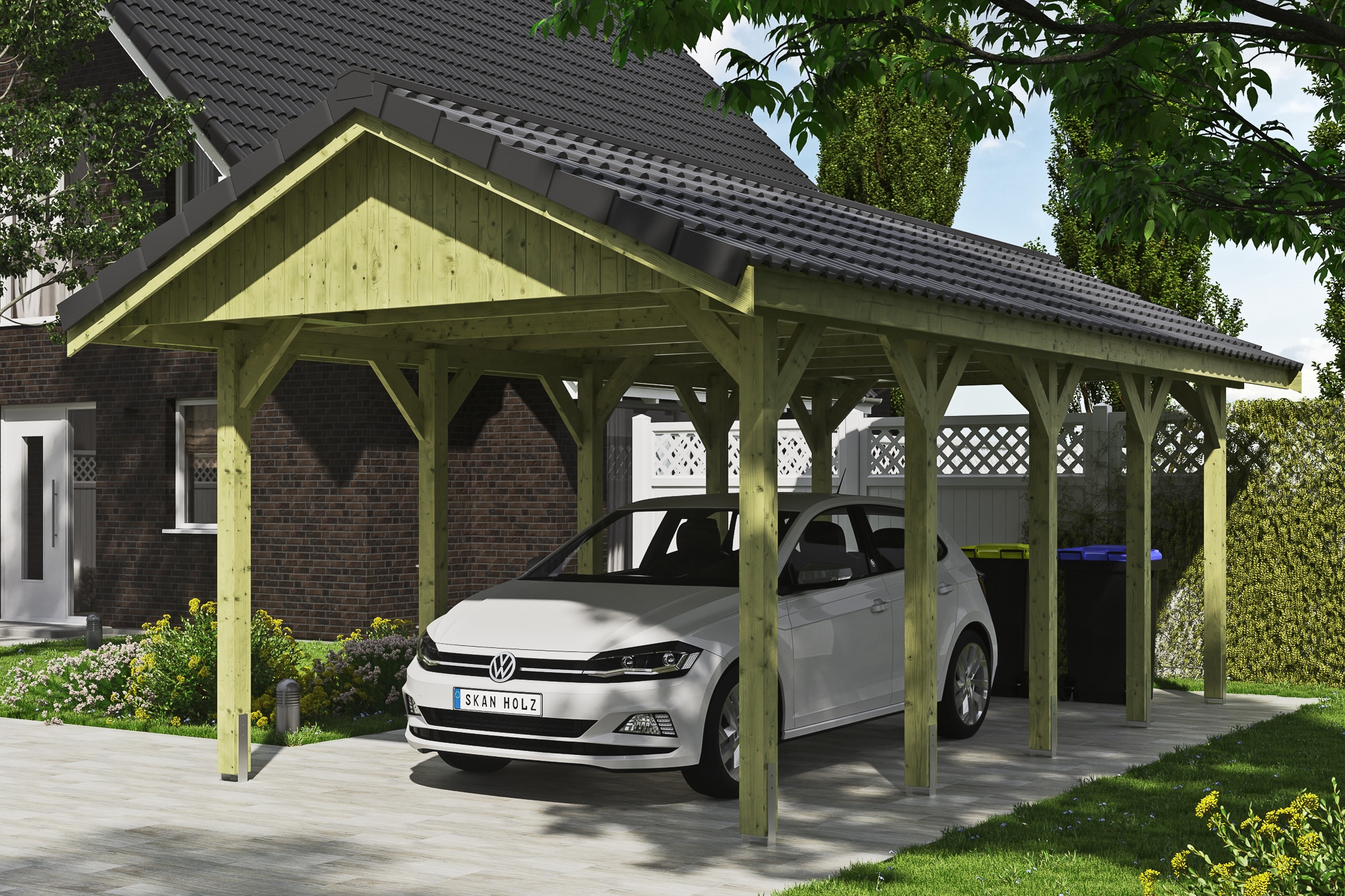 Skanholz Einzelcarport »Wallgau«, 291 cm, Grün, mit Dachlattung