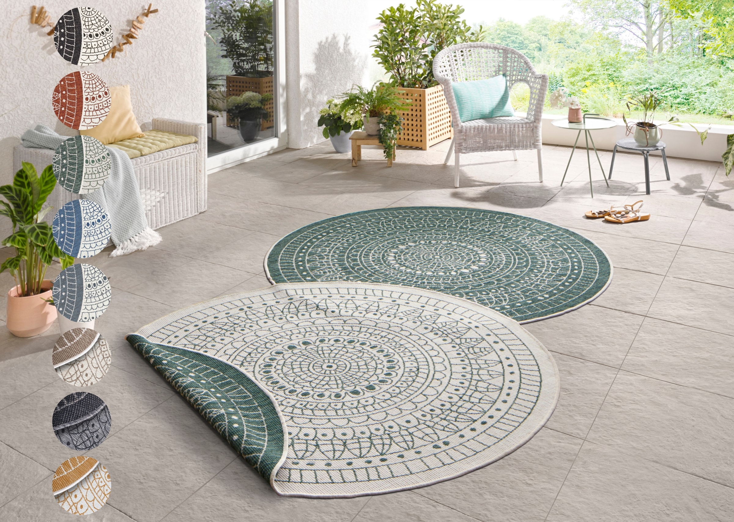 NORTHRUGS Teppich »Porto Wendeteppich«, rund, 5 mm Höhe, In-& Outdoor, Wett günstig online kaufen
