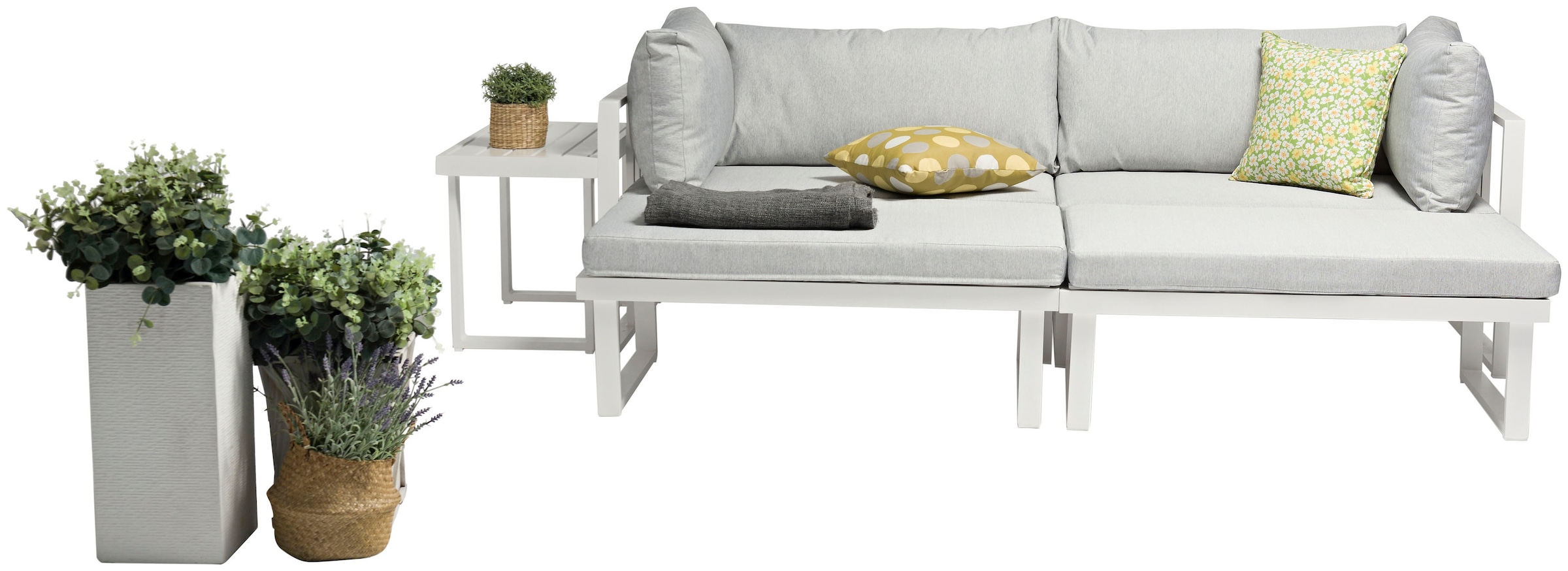 Destiny Gartenlounge-Set »LONG BEACH«, (11 tlg., 2x Ecksofa, 2x Hocker, 1x Tisch, inkl. Auflagen), Aluminium