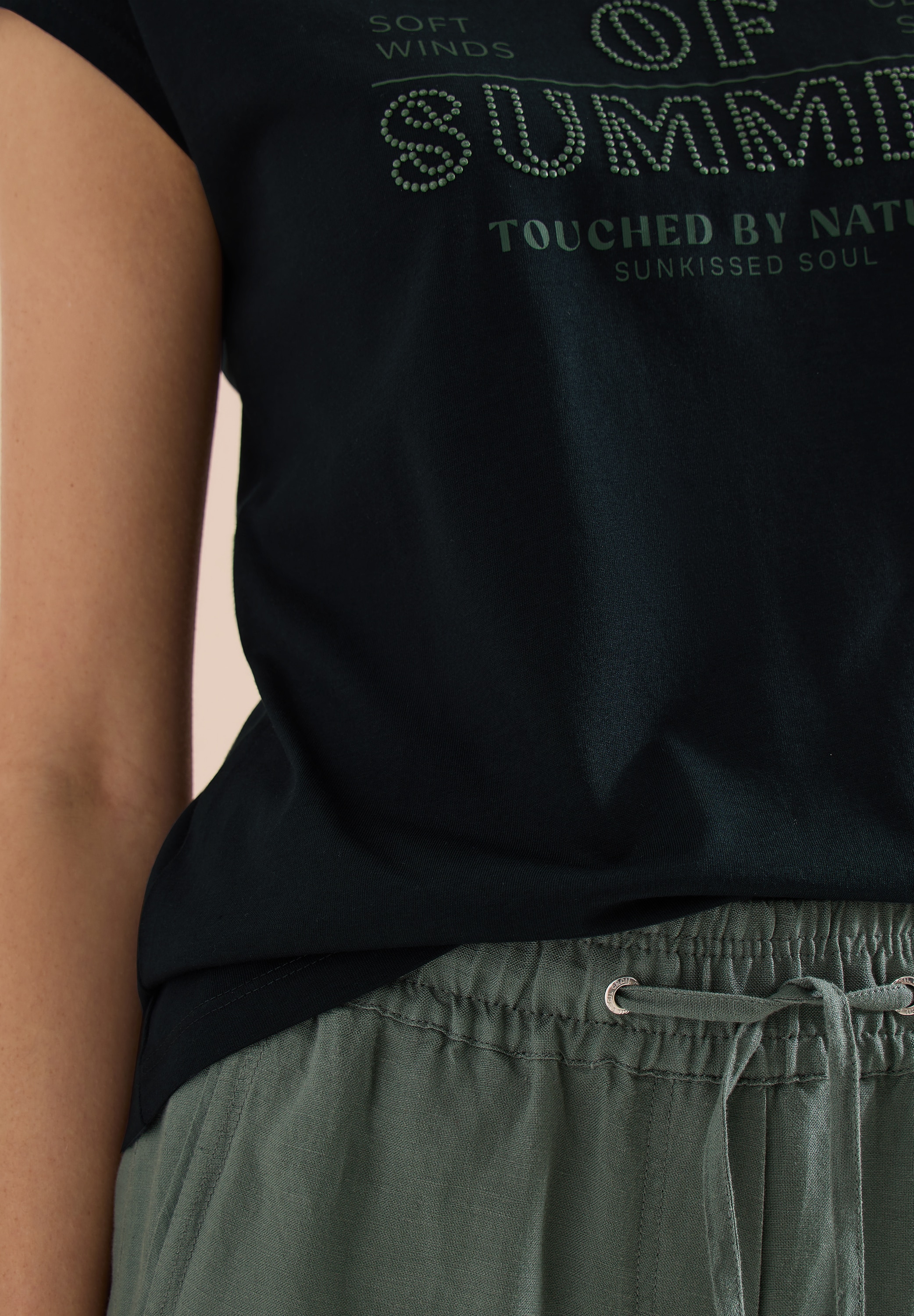 Cecil Kurzarmshirt Sommershirt mit Rundhals und Wording Artwork