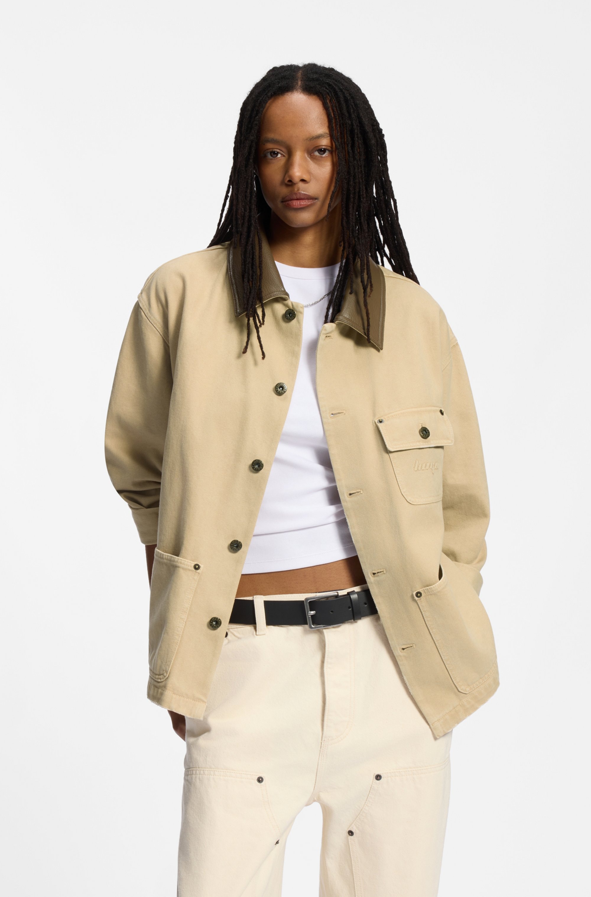 HUGO Hemdjacke »Flimane« mit Kontrastkragen, oversize