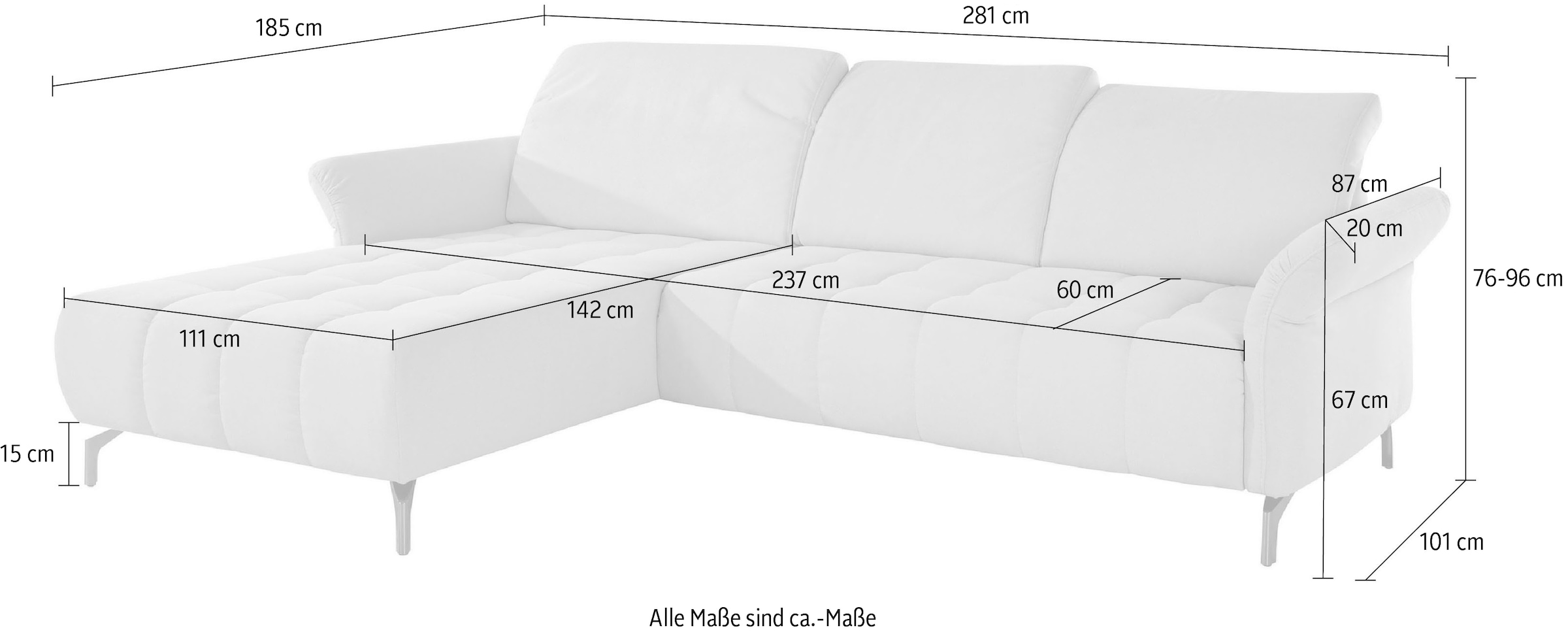INOSIGN Ecksofa »Fresh L-Form«, Federkern, wahlweise Kopfteilverstellung und motorischer Vorziehsitz