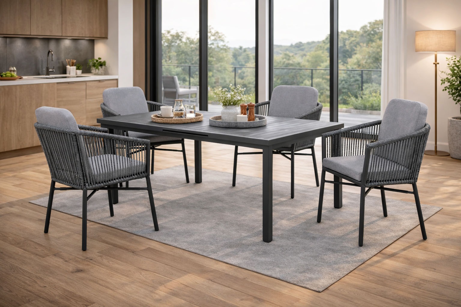 Destiny Garten-Essgruppe »LIMONE IMOLA« Set, 5 tlg. Essgruppe 4 Se + Tisch ausziehbar, 165/215x100cm, grau