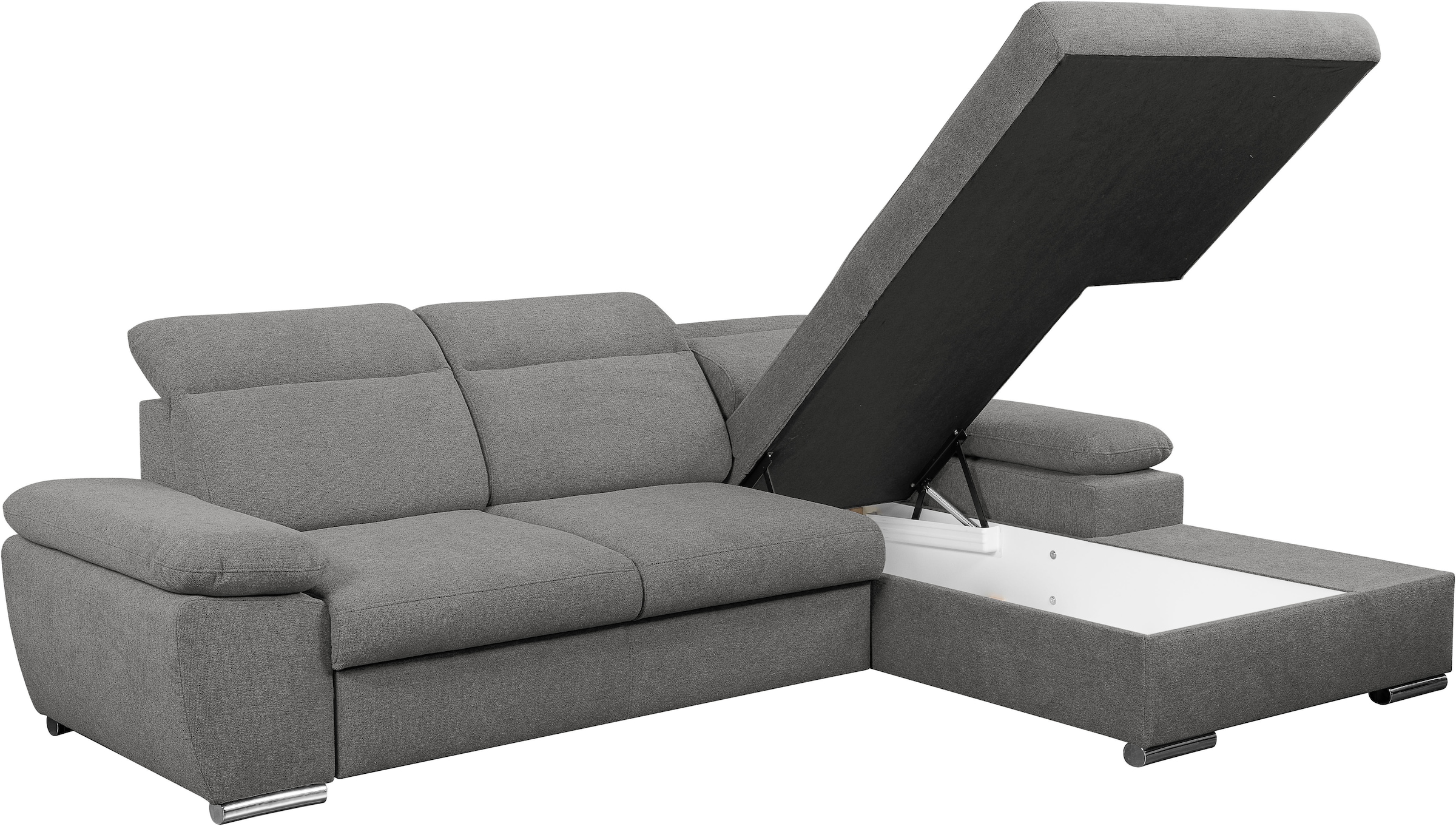 WERK2 Ecksofa »Palma 282 x 185 cm mit Bett & Bettkasten, Kopfteilverstellung, bequem« Strukturstoff, L-Form, XXL, Schlaffunktion, Bettkasten
