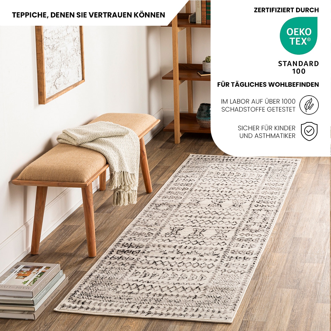 Livabliss Teppich »IPOH«, rechteckig, 11 mm Höhe, Skandinavischer Teppich, Kurzflor Boho-Wohnzimmerteppich, Läufer