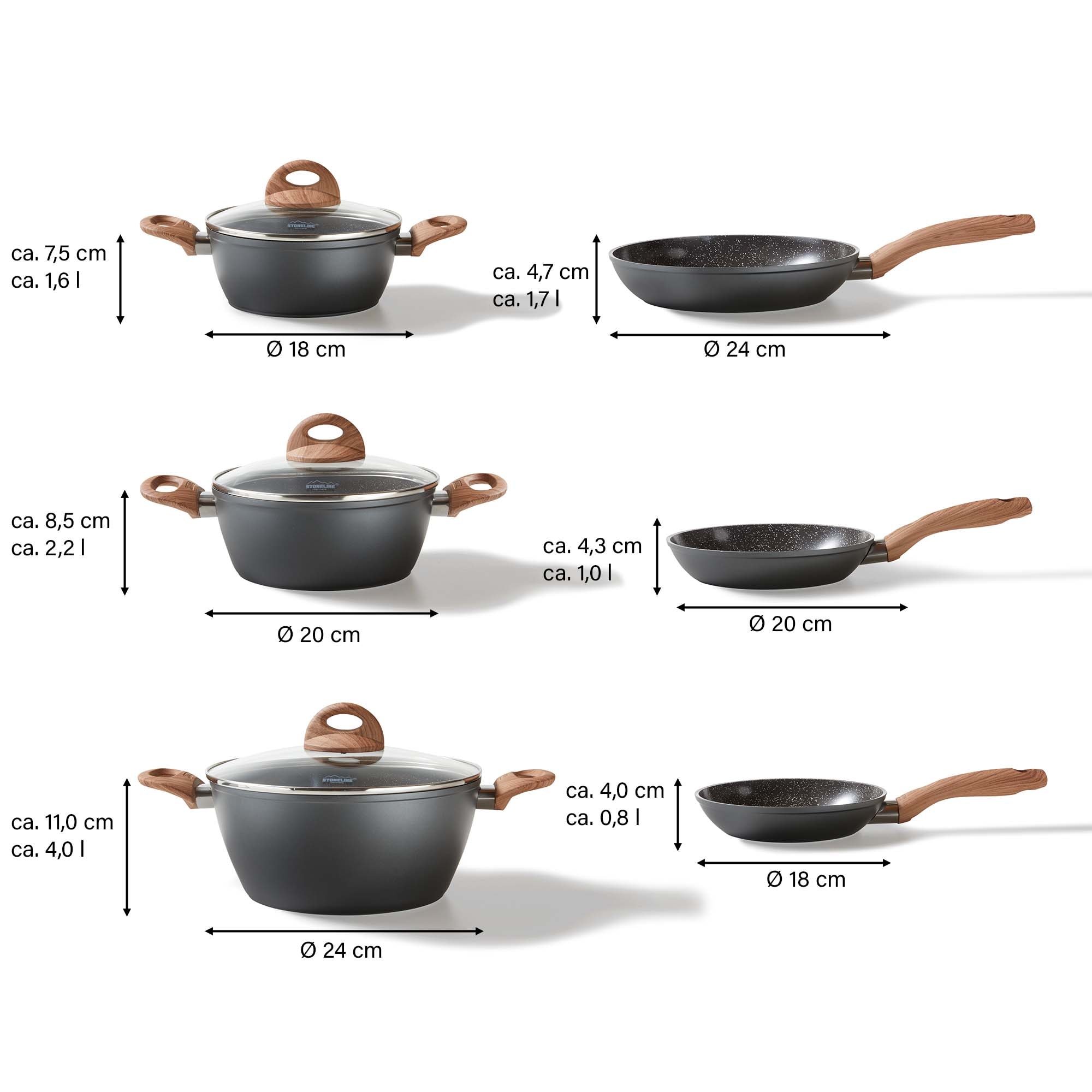 STONELINE Topf-Set »STONELINE® 17-teiliges Koch-Set, mit Glasdeckeln« Set, 17 tlg. tlg. Aluminium | Keramik