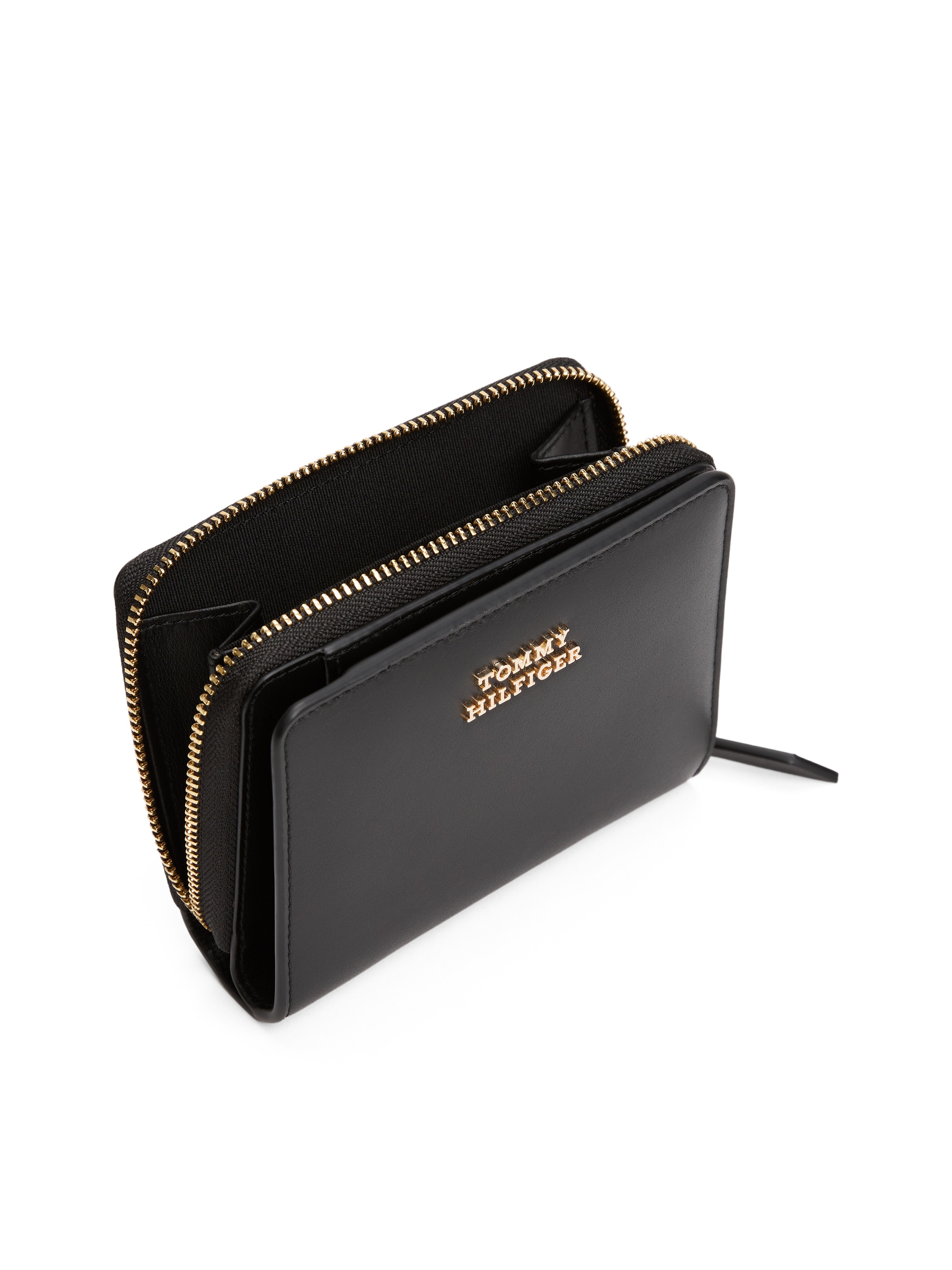 Tommy Hilfiger Geldbörse »TH LEATHER SLG MED ZA FLAP«, Damen-Geldbeute, Portemonnaie mit goldenem Logo-Schriftzug