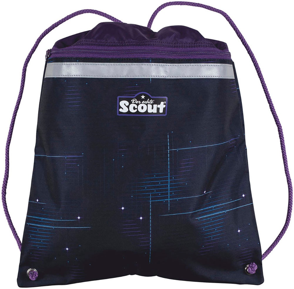 Scout Schulranzen »Genius Safety Light, mit LED-Lichtleiter, Spooky Starlight«, Retroreflektierende Flächen-LED-Lichtleiter, mit Powerbank; enthält recyceltes Material