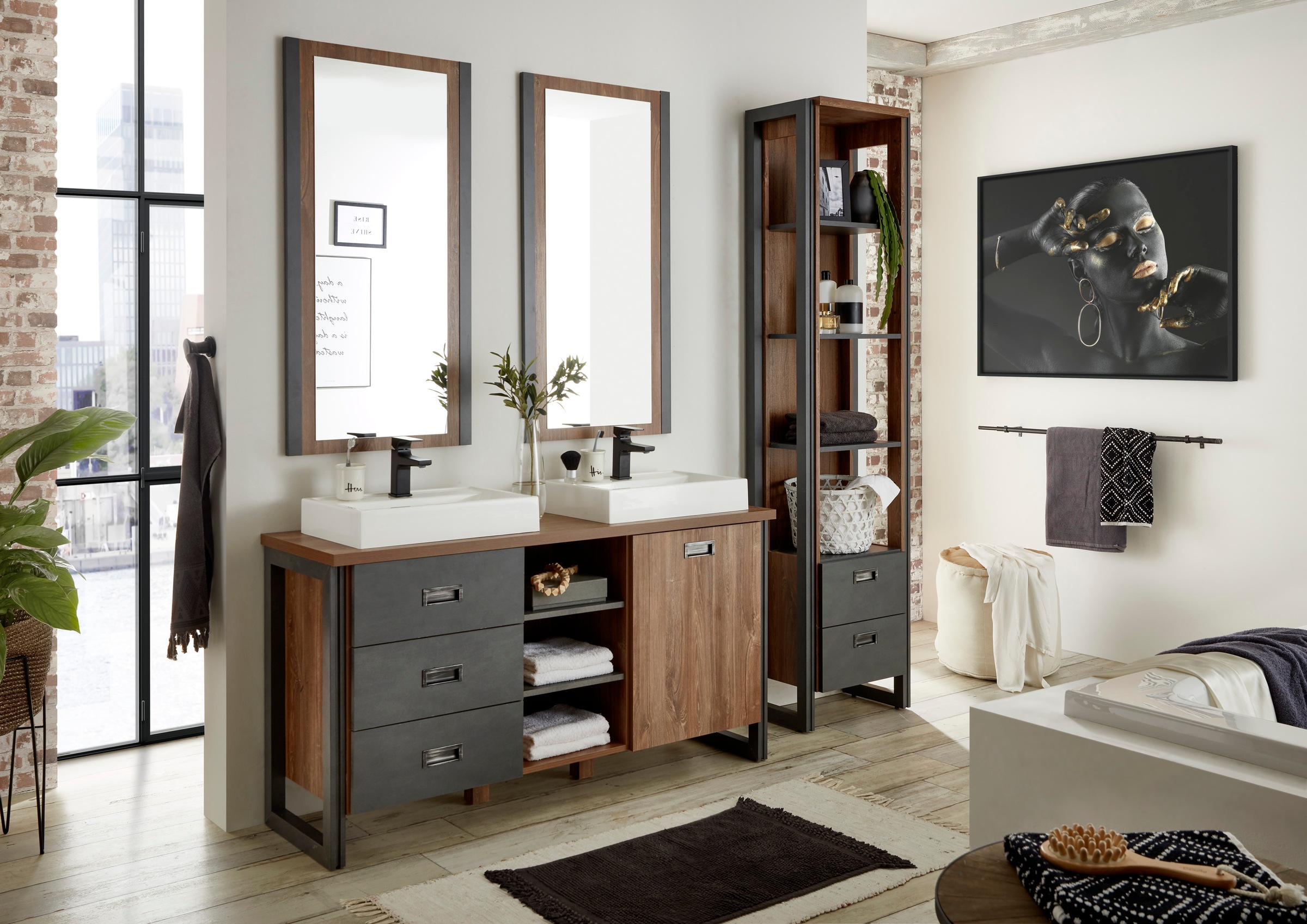 Home affaire Badmöbel-Set »Detroit, Bad im Industrialdesign, 3-teiliges Bad günstig online kaufen