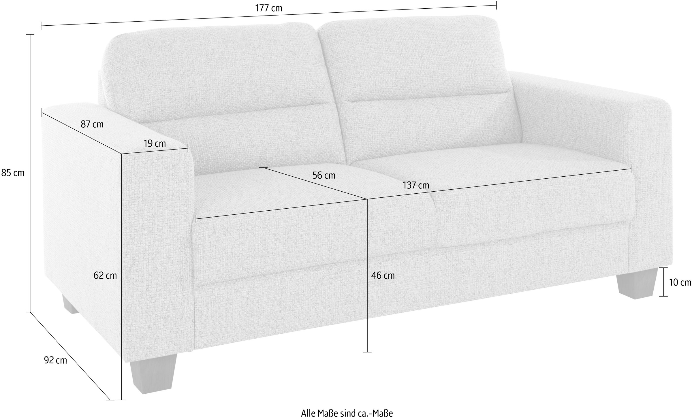 TRENDMANUFAKTUR 2,5-Sitzer, in zeitloser Optik, Kopfstützen auf optional Raten bestellen bestellbar