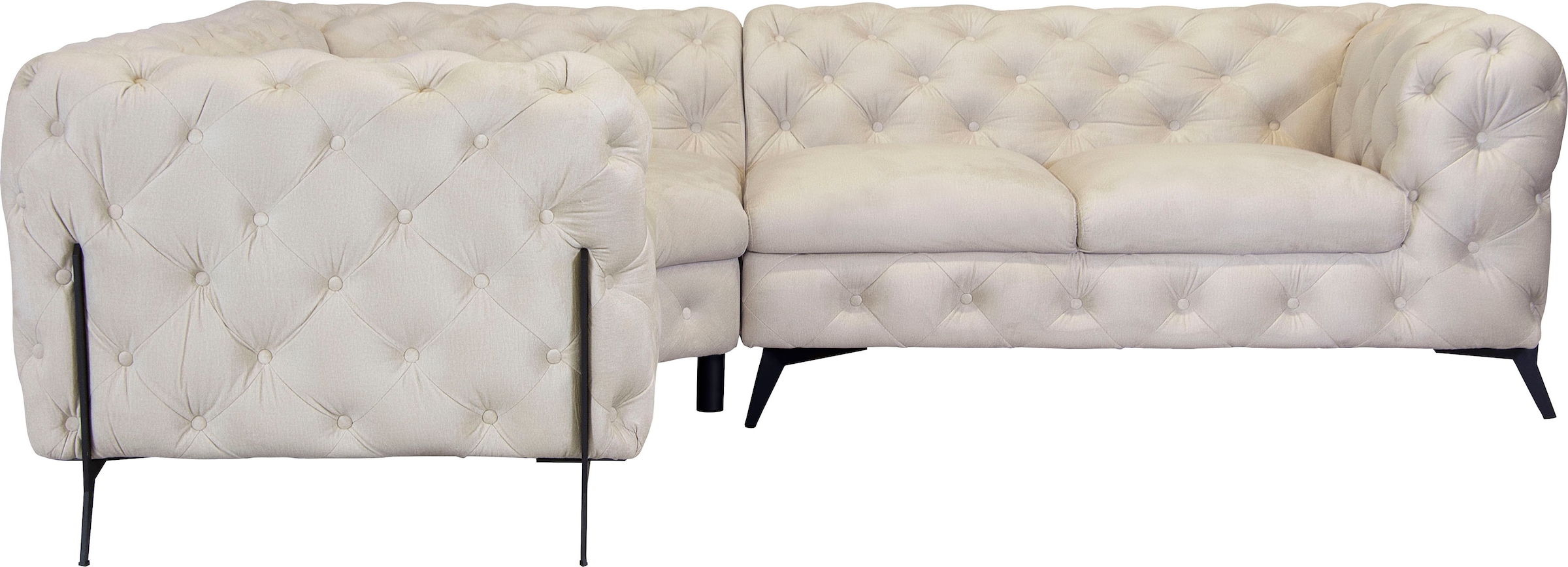 Leonique Chesterfield-Sofa »Amaury L-Form«, moderne Chersterfield-Optik, Breite 262 cm, Fußfarbe wählbar