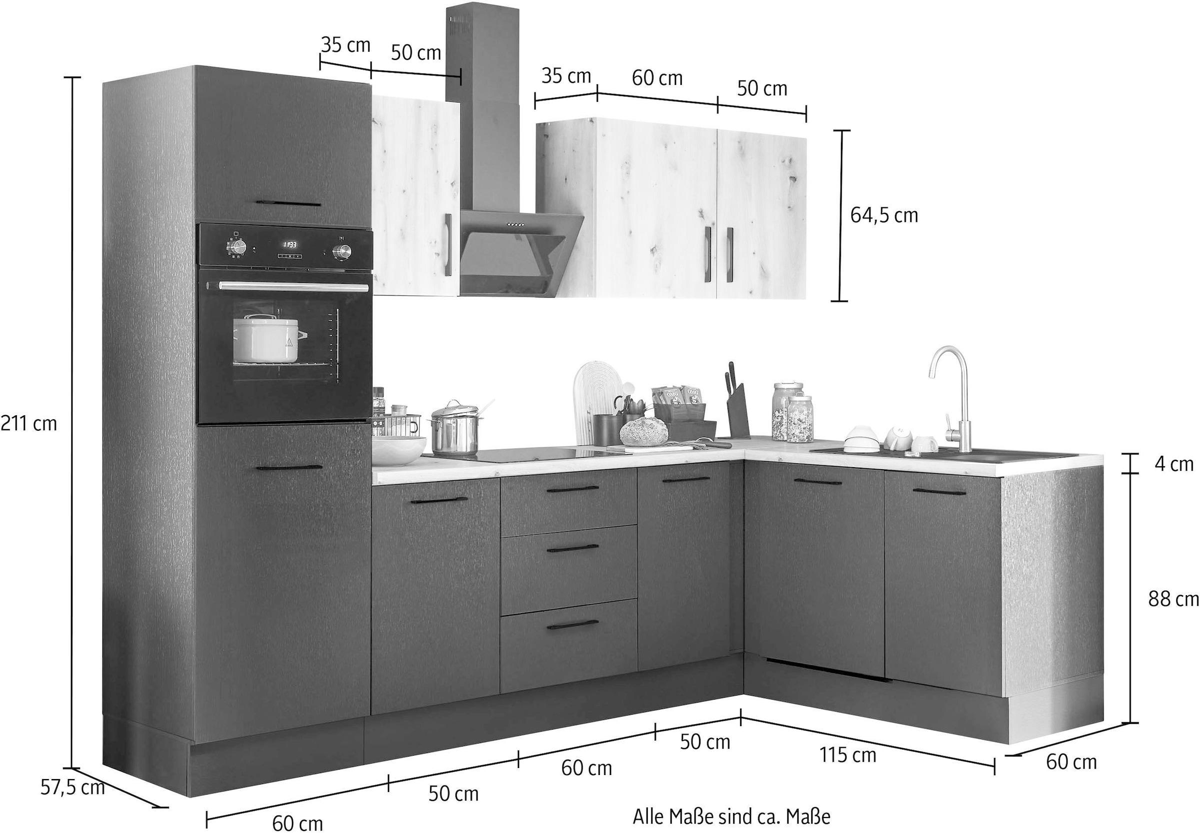BASIC by Balculina Winkelküche »Turin«, Stellbreite 280x175 cm, wahlweise mit E-Geräten