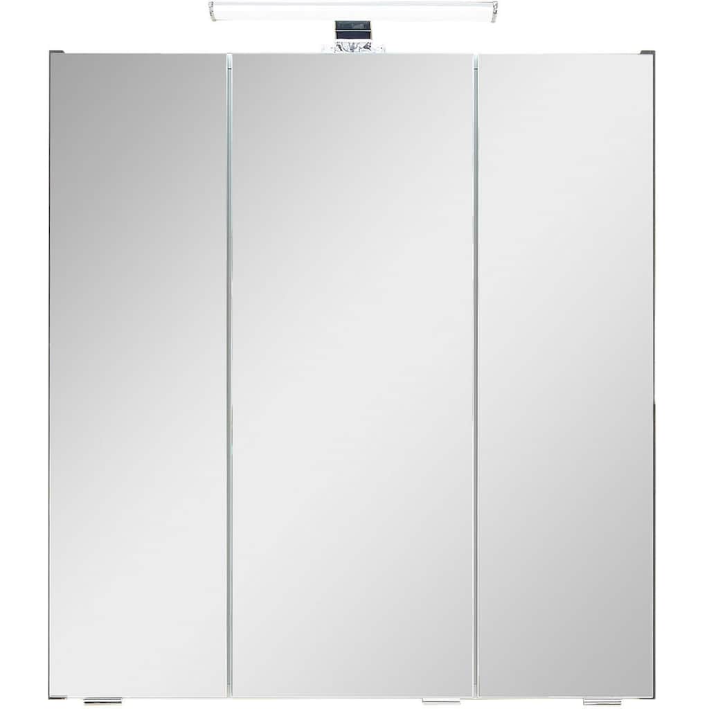 Saphir Badezimmerspiegelschrank »Quickset 945 Badschrank, 3 Spiegeltüren, 6 Einlegeböden, 65 cm breit«, inkl. LED-Beleuchtung, Türdämpfer, Schalter-/Steckdosenkombination