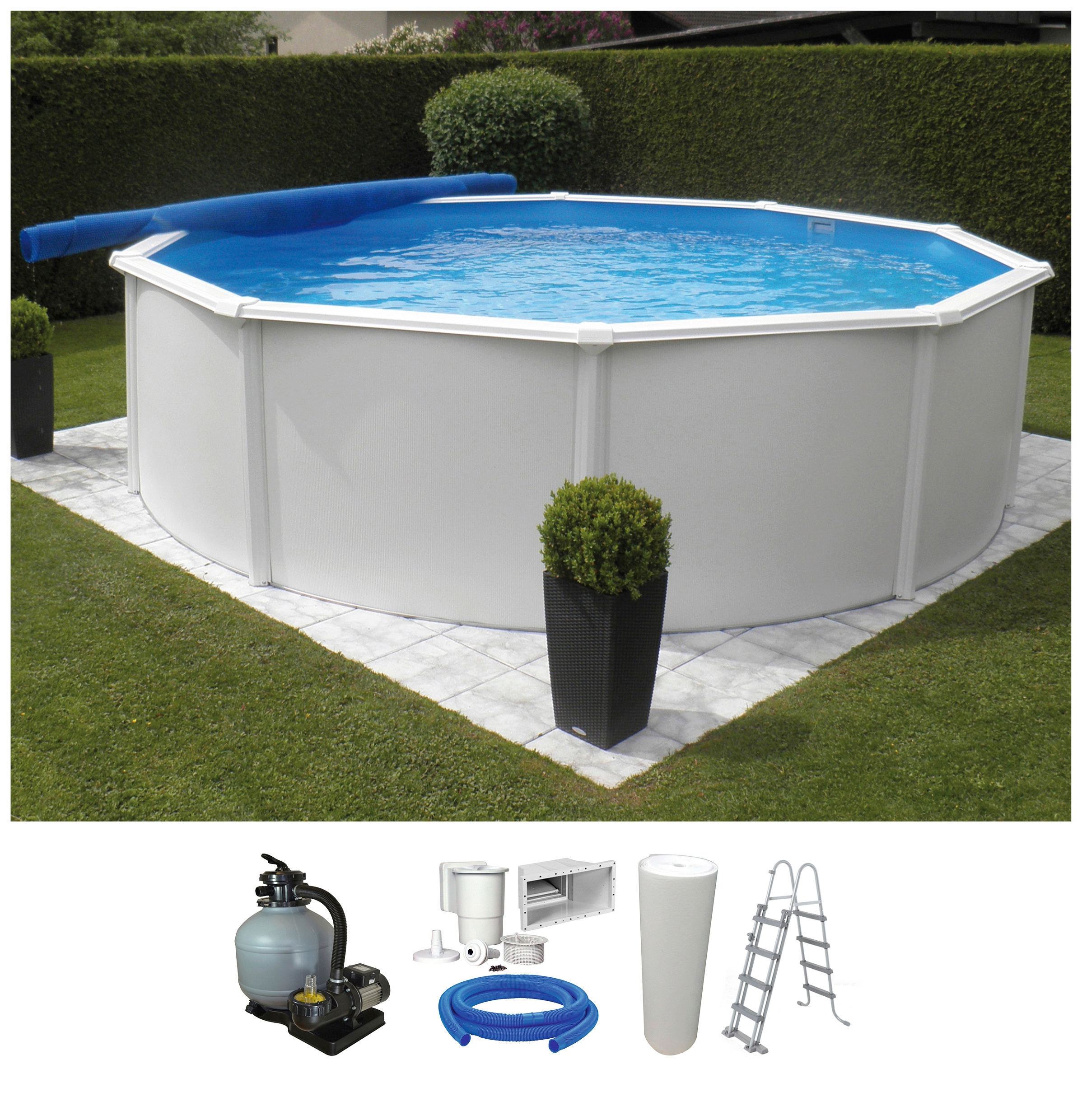 KWAD Rundpool »Supreme weiß inkl. Sicherheitsleiter und Zubehör« 5-tlg., Höhe: 132 cm, blaue Innenfolie weiß Ø/B/H/L: 360 cm x Breite x Höhe 132 cm...