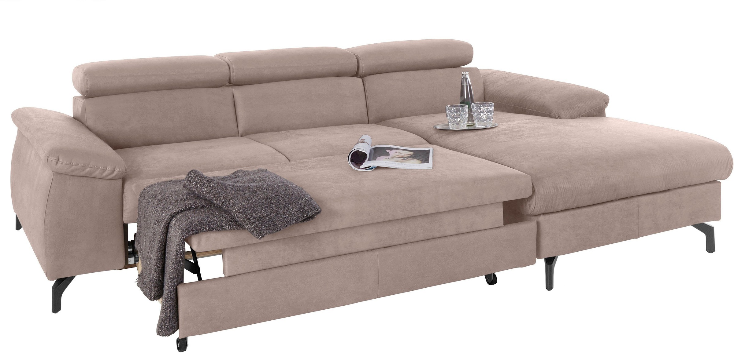 COTTA Polstergarnitur »Komaris L-Form«, (Set), Set bestehend aus: Ecksofa mit Kopfteilverstellung & Hocker