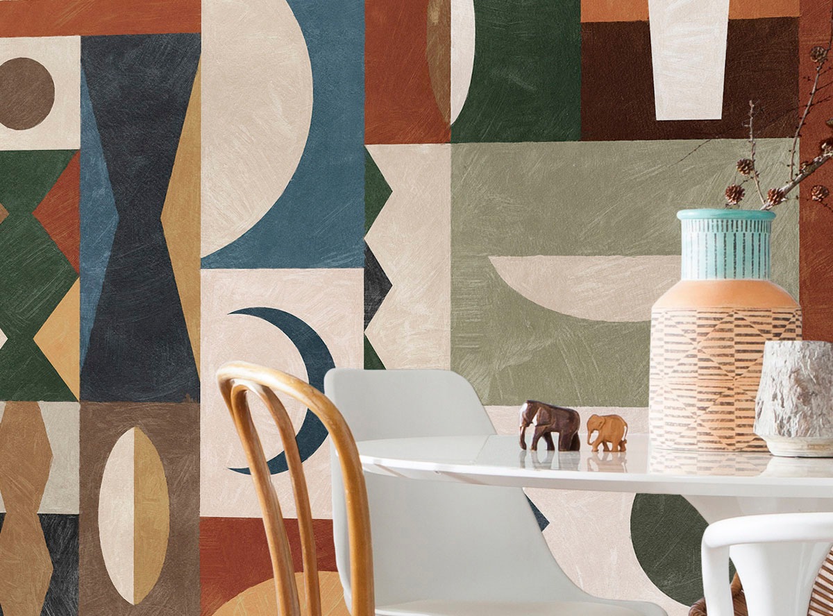 Komar Fototapete »Digitaldruck Vlies - Tribal Tiles - Größe 400 x 250 cm«, bedruckt, Wohnzimmer, Schlafzimmer