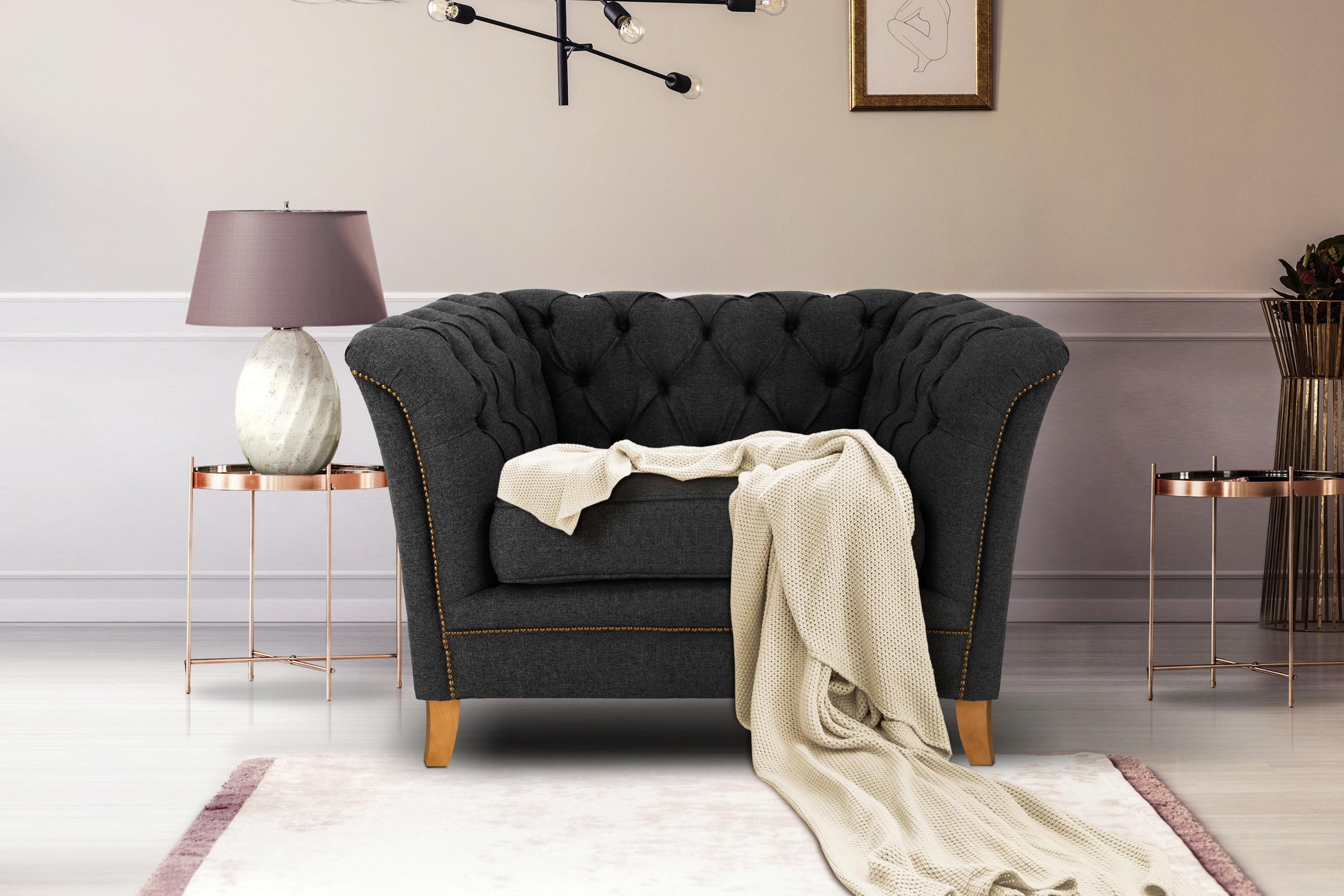 Home affaire Sessel »Newport modernes Chesterfield«, mit Knopfheftung im Rü günstig online kaufen