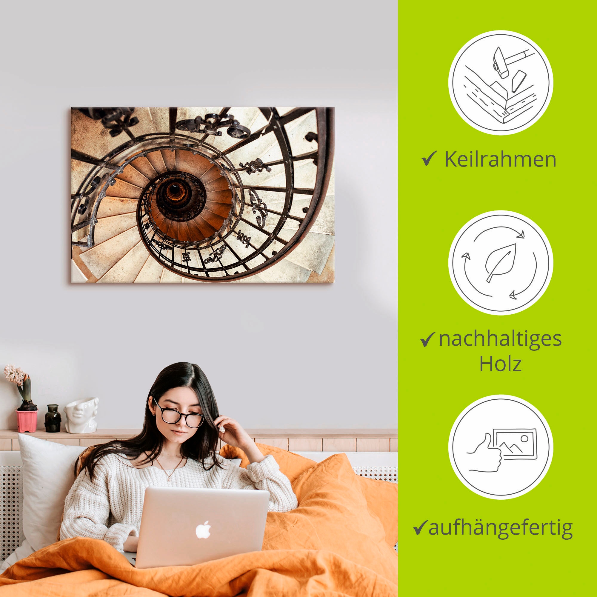 Artland Wandbild »Treppe« Architektonische Elemente 1 Stk. tlg. auf Holzrahmen gespannt