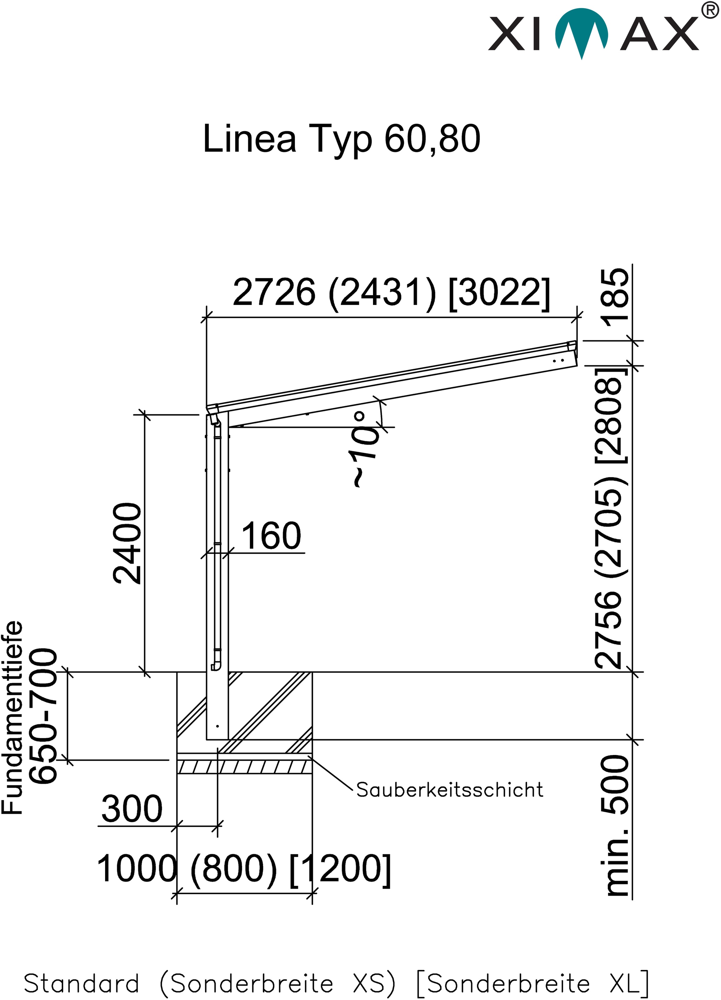 Ximax Einzelcarport »Linea Typ 80 Sonderlänge-Edelstahl-Look«, Aluminium,  257 cm, edelstahlfarben, Aluminium kaufen