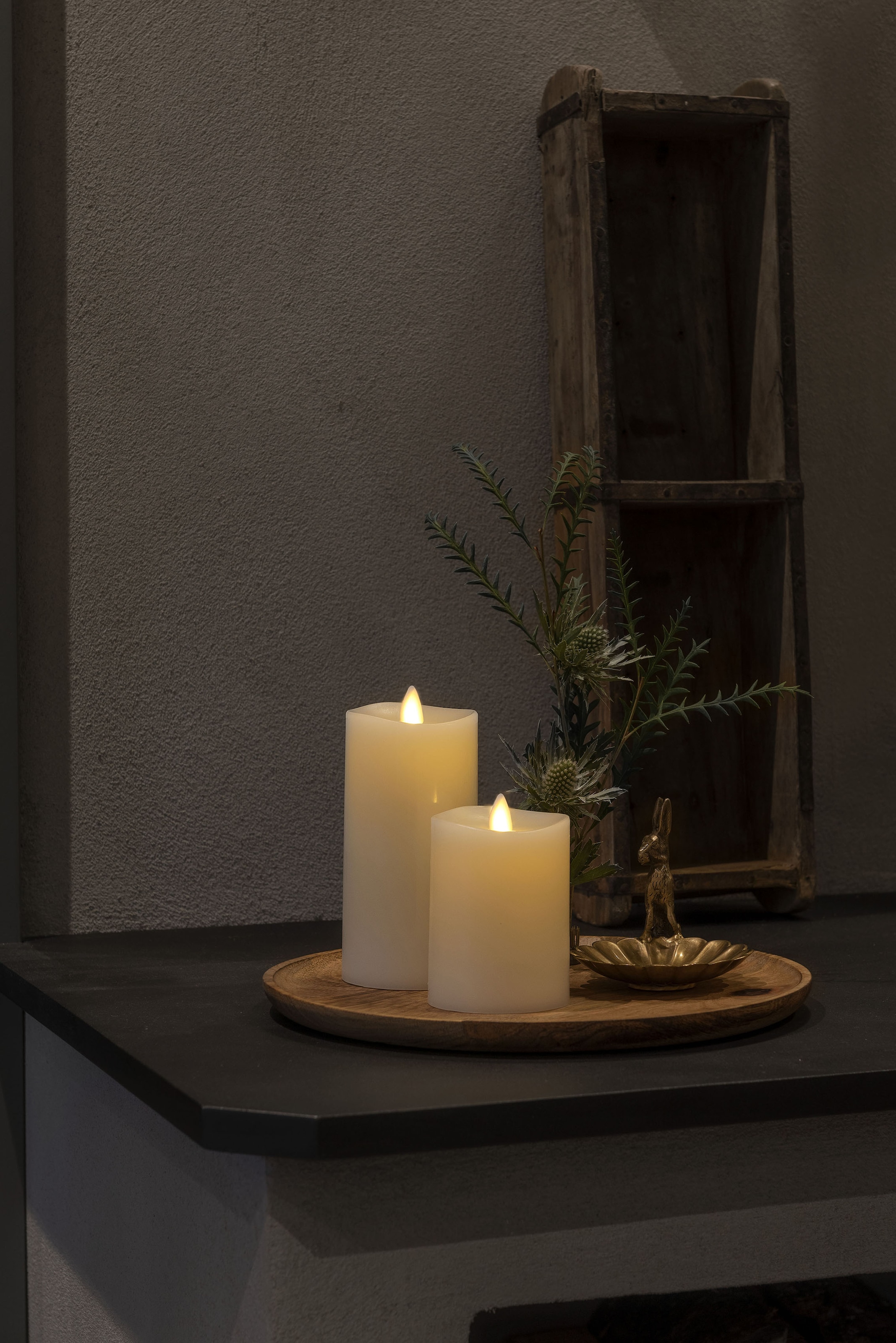 KONSTSMIDE LED-Kerze, LED Echtwachskerze cremeweiß, mit 3D Flamme und geschmolzener Kante