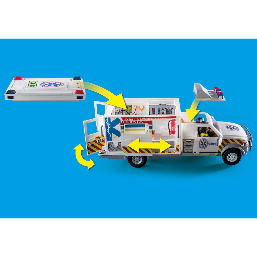 Playmobil® Konstruktions-Spielset »Rettungs-Fahrzeug: US Ambulance (70936), City Action«, (93 St.), mit Licht- und Soundeffekten, Made in Germany