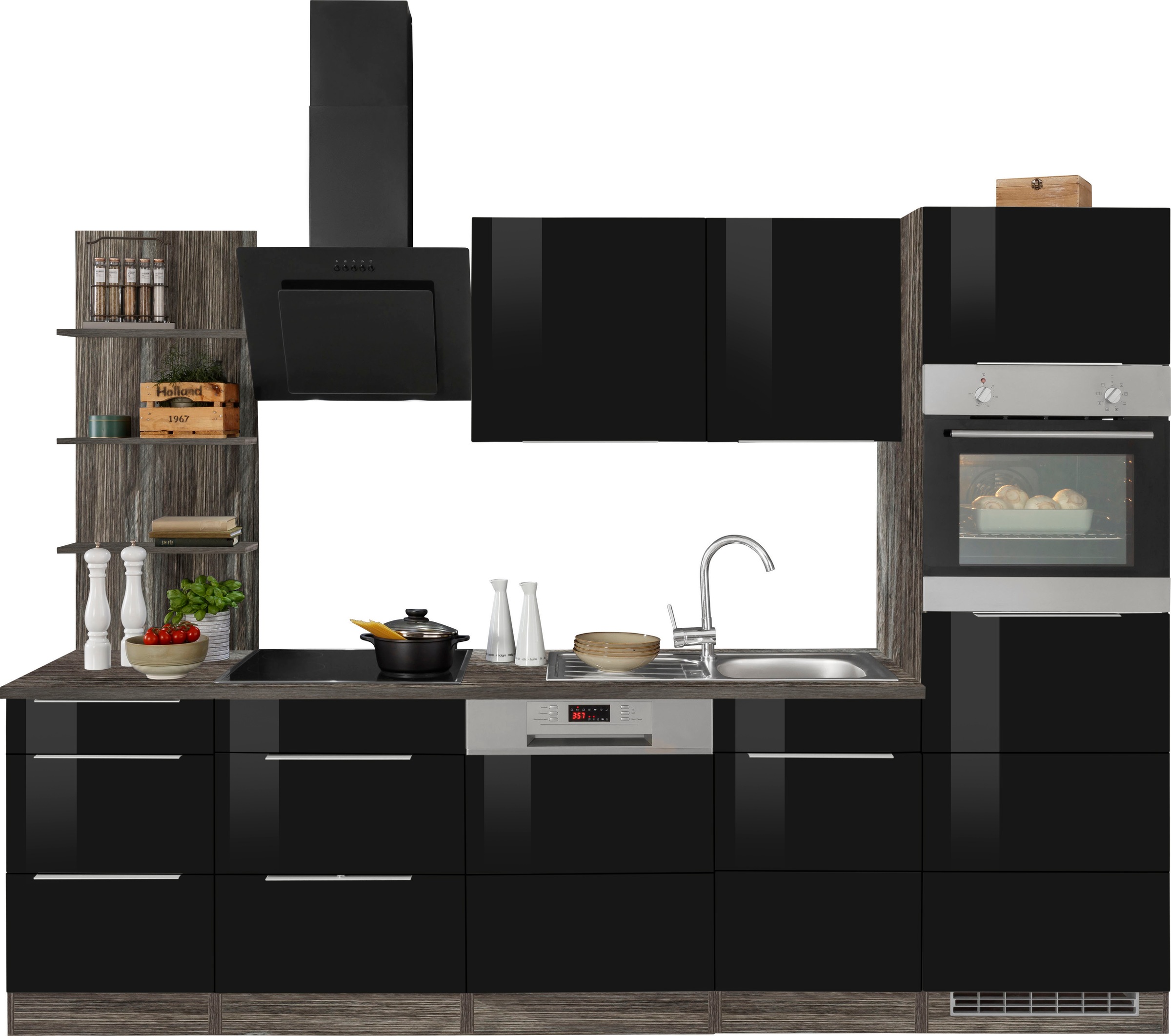 KOCHSTATION Küchenzeile »KS-Brindisi Breite 280 cm«, wahlweise mit E-Geräten und Induktion, mit MDF-Fronten und Regal