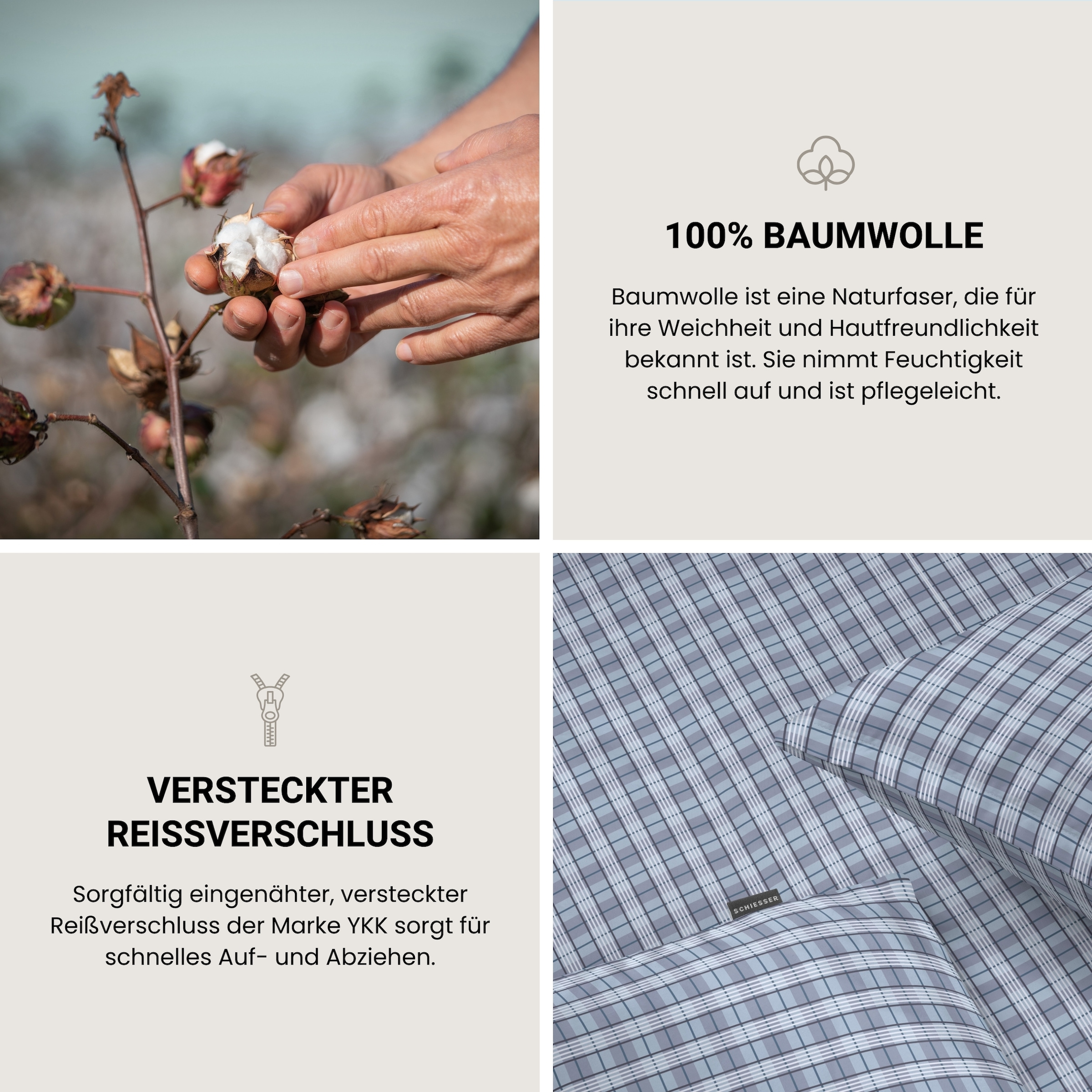 Schiesser Bettwäsche »Kate aus weicher Baumwolle mit zeitlosen Karos« 2 MADE IN GREEN by OEKO-TEX®