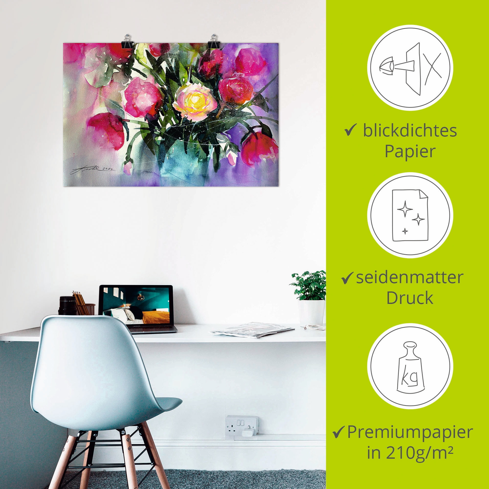 Artland Wandbild »Pfingstrosen in Vase«, Arrangements, (1 St.), als Leinwandbild, Poster in verschied. Größen