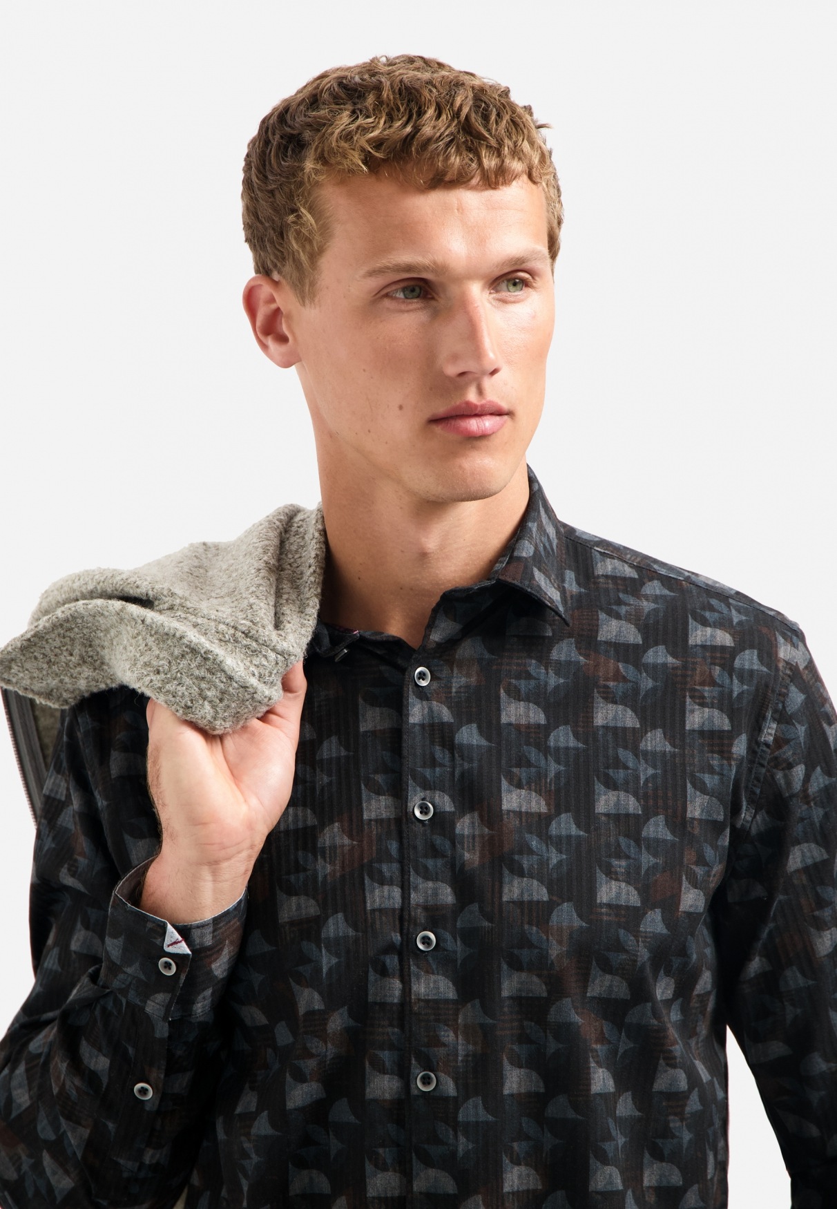 NO EXCESS Langarmhemd »No Excess Bedrucktes Hemd Shirt Allover Printed Structure Stripe«