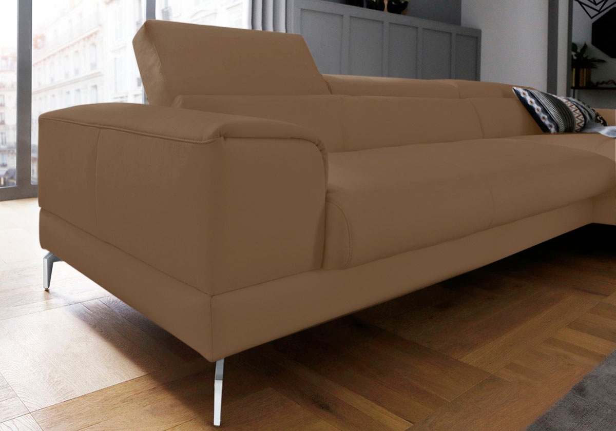 W.SCHILLIG Ecksofa »piedroo, Designsofa mit tollem Sitzkomfort, elegant und bequem, L-Form«, Kopfteilverstellung, wahlweise mit Sitztiefenverstellung, Breite 343cm