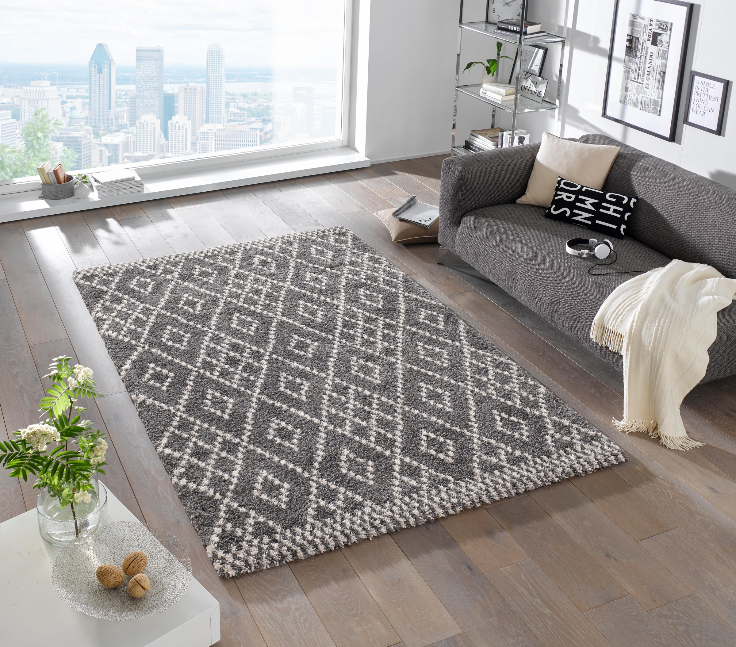 HANSE Home Hochflor-Teppich »Chess«, rechteckig, 35 mm Höhe, Grafisches Design, weicher, dichter Flor, Robust, Pflegeleicht