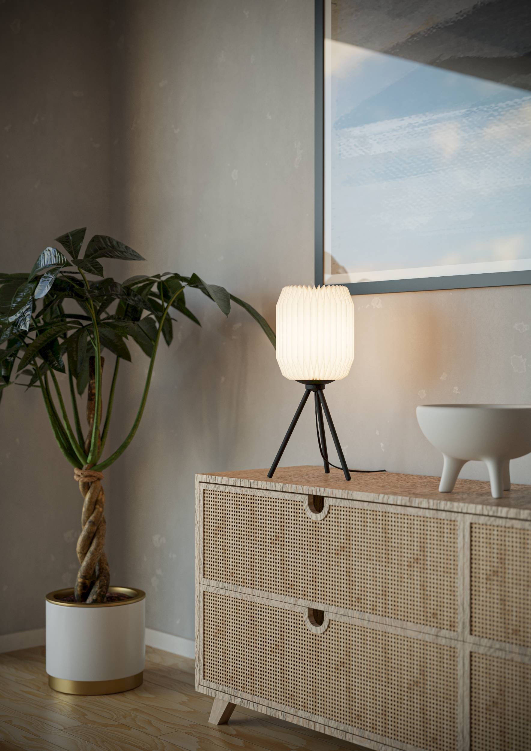 EGLO Tischleuchte »Belgrave Tischlampe japanisch, aus Metall und Papier, Dreibein Lampe« E27 1 Stk. Tischleuchte - H44 x Ø18 cm - schwarz - 1X40W exkl.