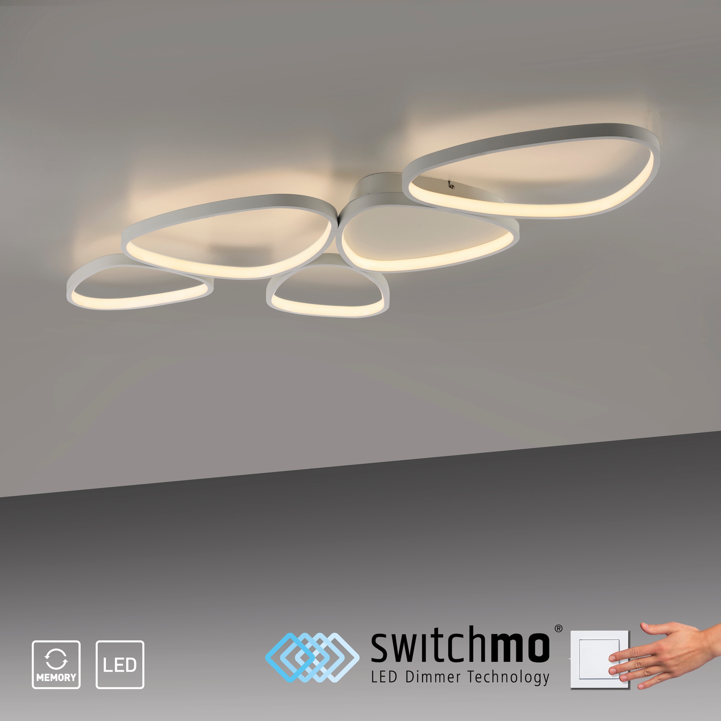 JUST LIGHT Deckenleuchte »PEBBLES«, 1 flammig, Leuchtmittel LED-Board | LED fest integriert, LED, dimmbar, Switchmo, Memory, nach Trennung vom Netz