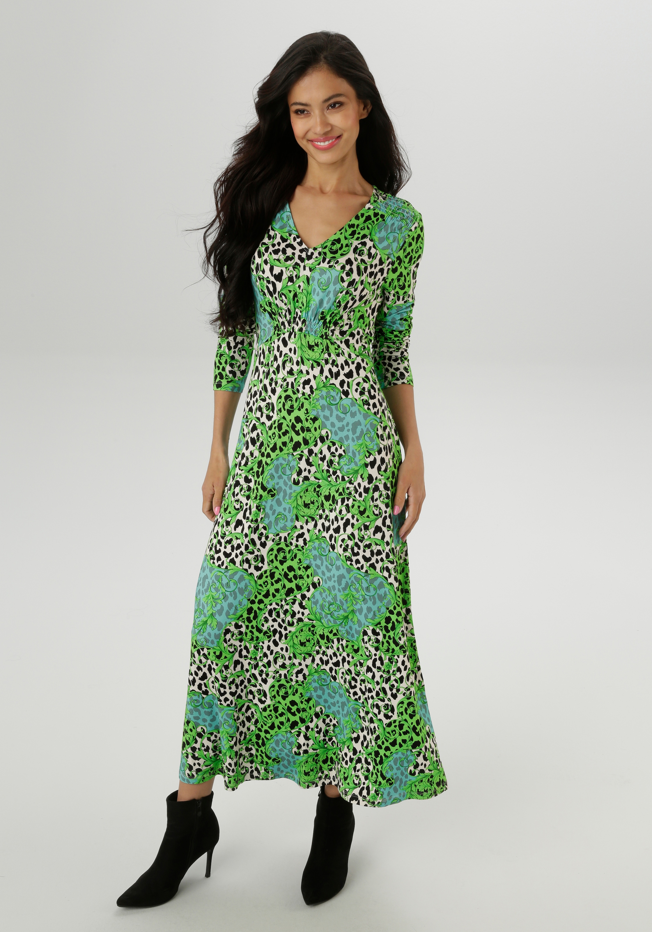 Aniston SELECTED Midikleid mit Smok-Details und fantasievollem Leo-Print - NEUE KOLLEKTION