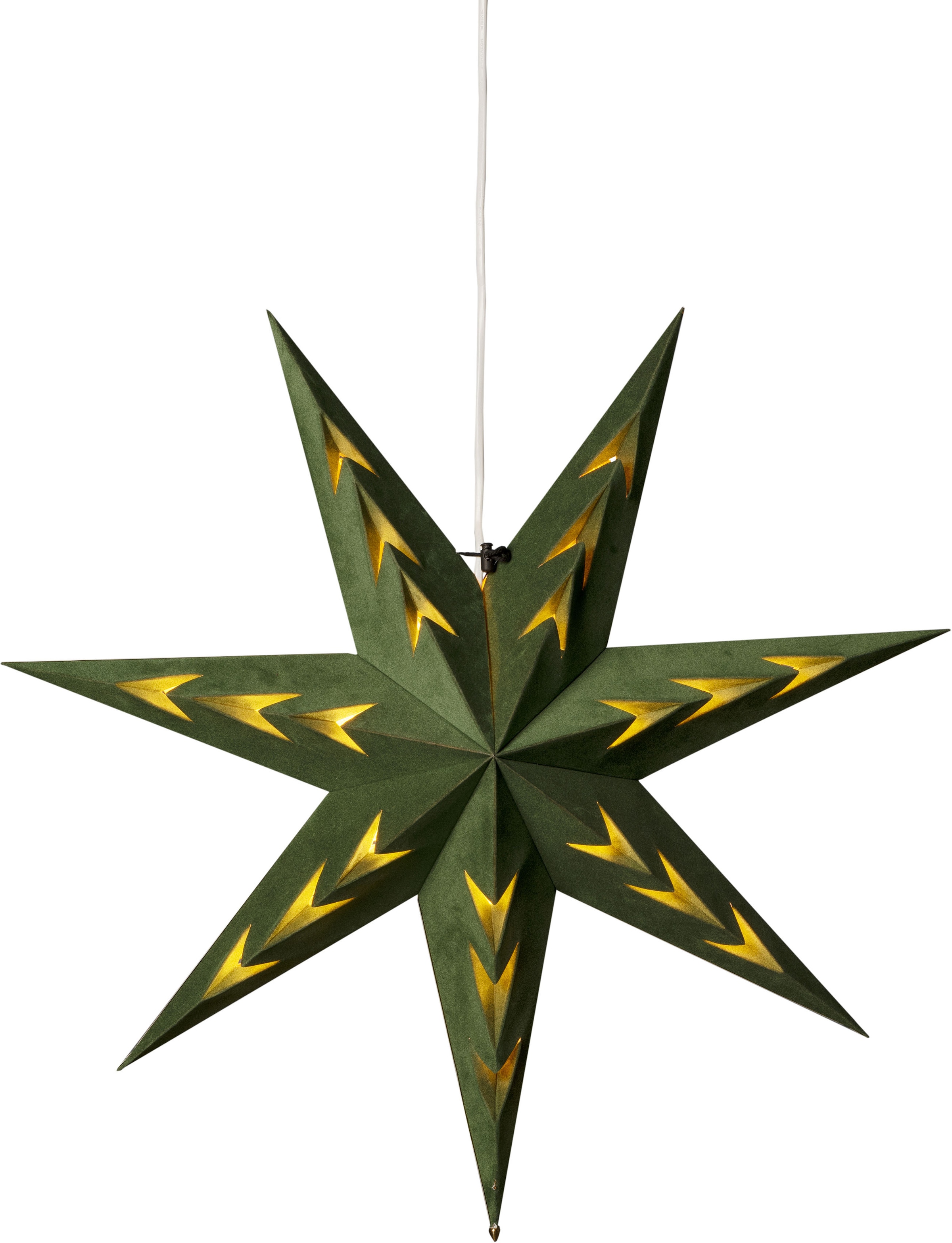 KONSTSMIDE Dekostern »Weihnachtsstern, Weihnachtsdeko«, (1 St.),  Papierstern, LED Stern mit grünem Samt, V-förmig perforiert online bei