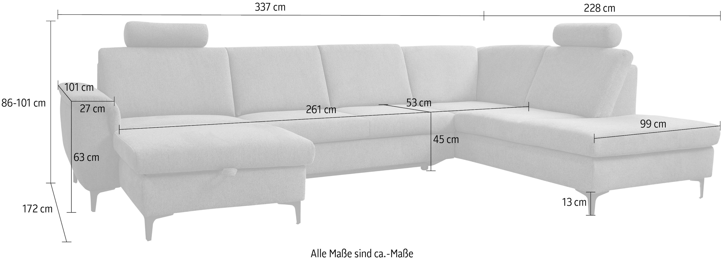 alina Wohnlandschaft »Kora«, Inklusive Nackenstützen, Breite 337 cm