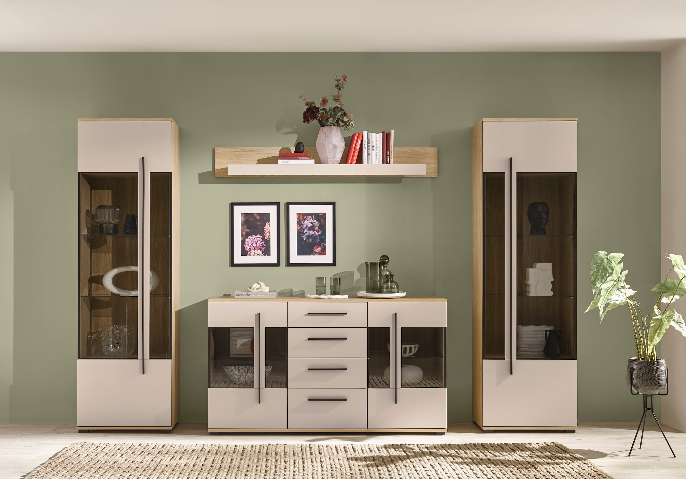 Home affaire Wohnwand »Cantara, Anbauwand, Wohnzimmer-Set, in Eiche Evoke, Weiß oder Kaschmir« Set, 4 Stk. tlg.