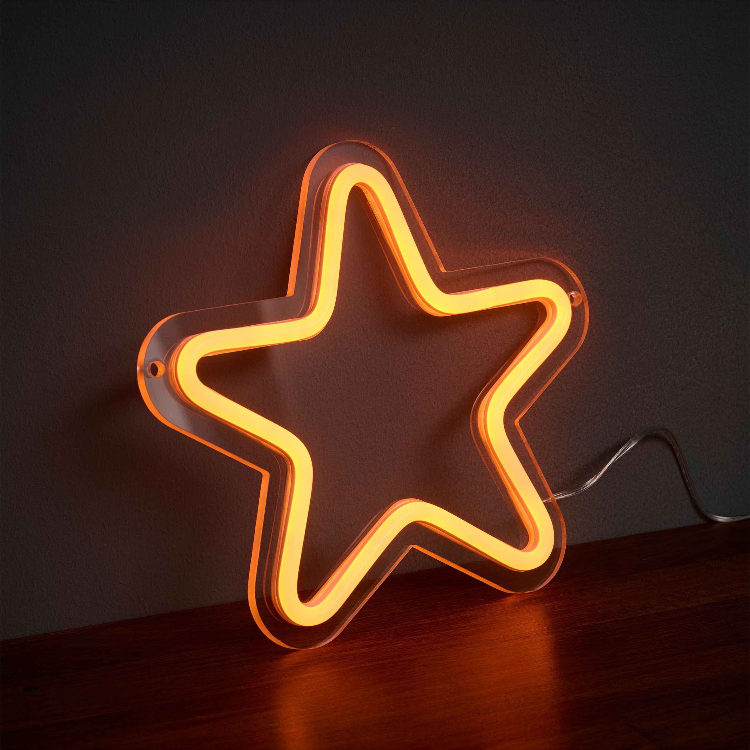 OTTO home LED Stern »LED Neon Stern QUELLIN, Ø 20 cm« LED-Modul 1 Stk. Warmweiß Timer, IP44, Batteriebetrieb, 50 cm Anschlusskabel