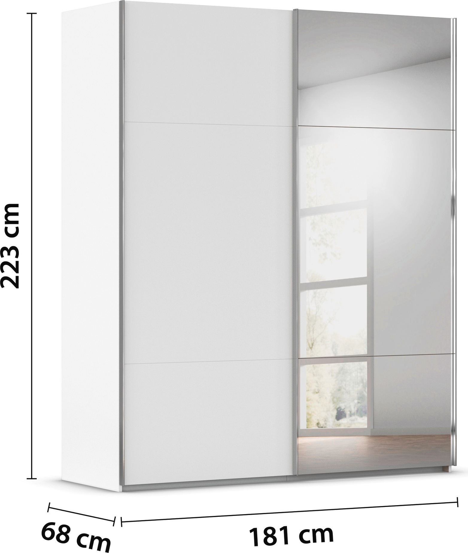 rauch Schwebetürenschrank »Kleiderschrank Schrank Garderobe Schlafzimmerschrank CONTIDO«, (in 3 verschiedenen Ausstattungen BASIC/CLASSIC/PREMIUM), aus hochwertigem Material in 6 Breiten 2 Griff-Farben MADE IN GERMANY