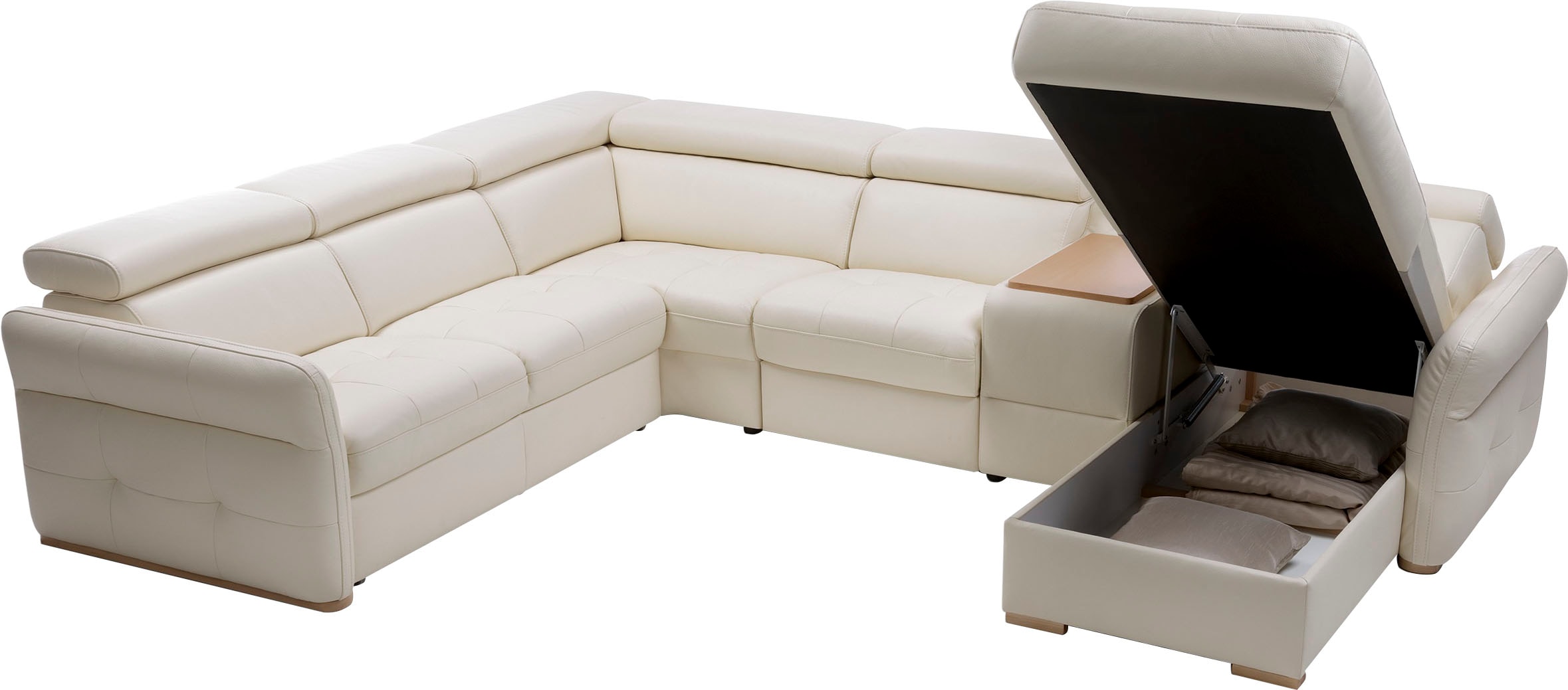 exxpo - sofa fashion Wohnlandschaft »Massimo, Familien Sofa mit viel Platz, Lederbezug, bequem, komfortabel«, U-Form, inkl. Bettfunktion, Bettkasten, elektr. Relaxfunktion