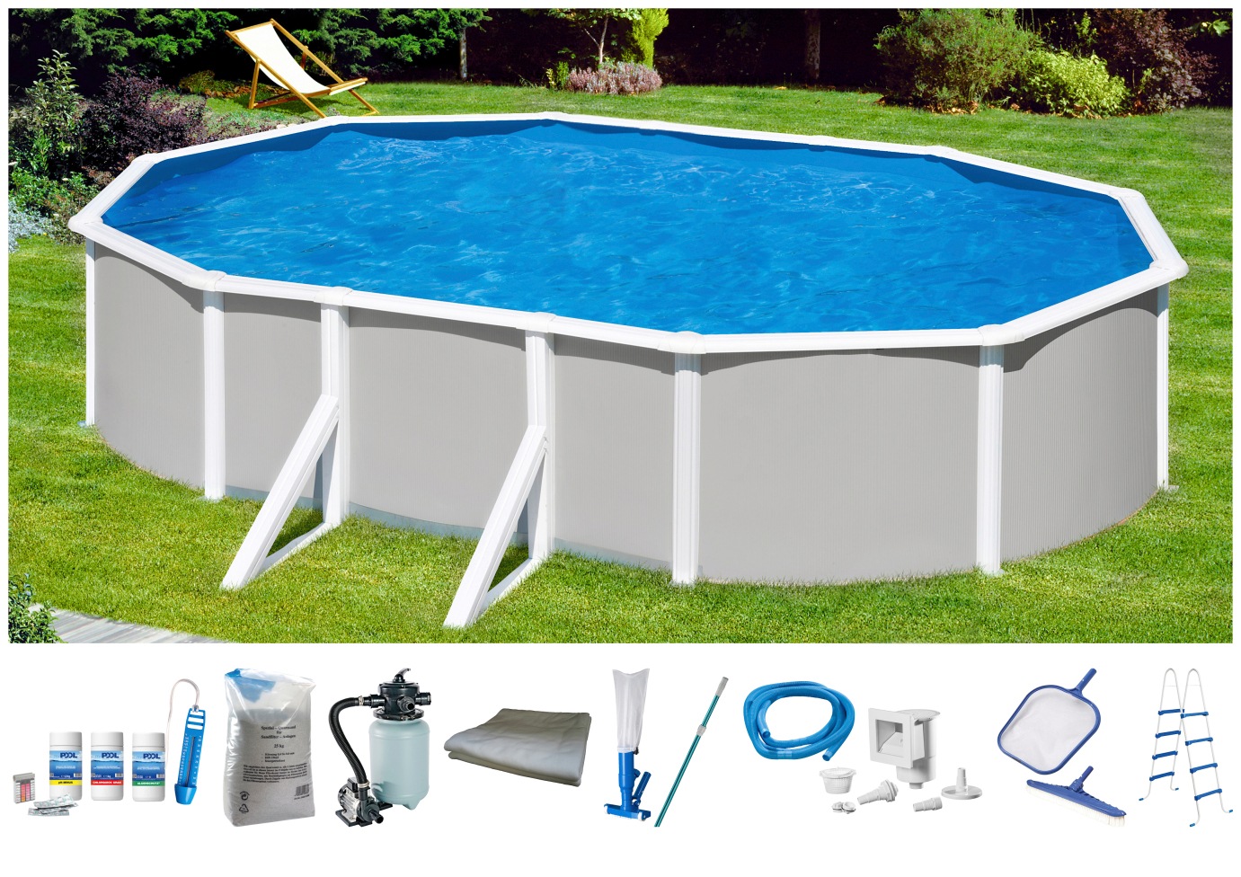 KONIFERA Ovalpool »PANAMA 4« Höhe 120 cm, in versch. Größen grau Ø/B/H/L: Breite 375 cm x Höhe 120 cm x Länge 610 cm