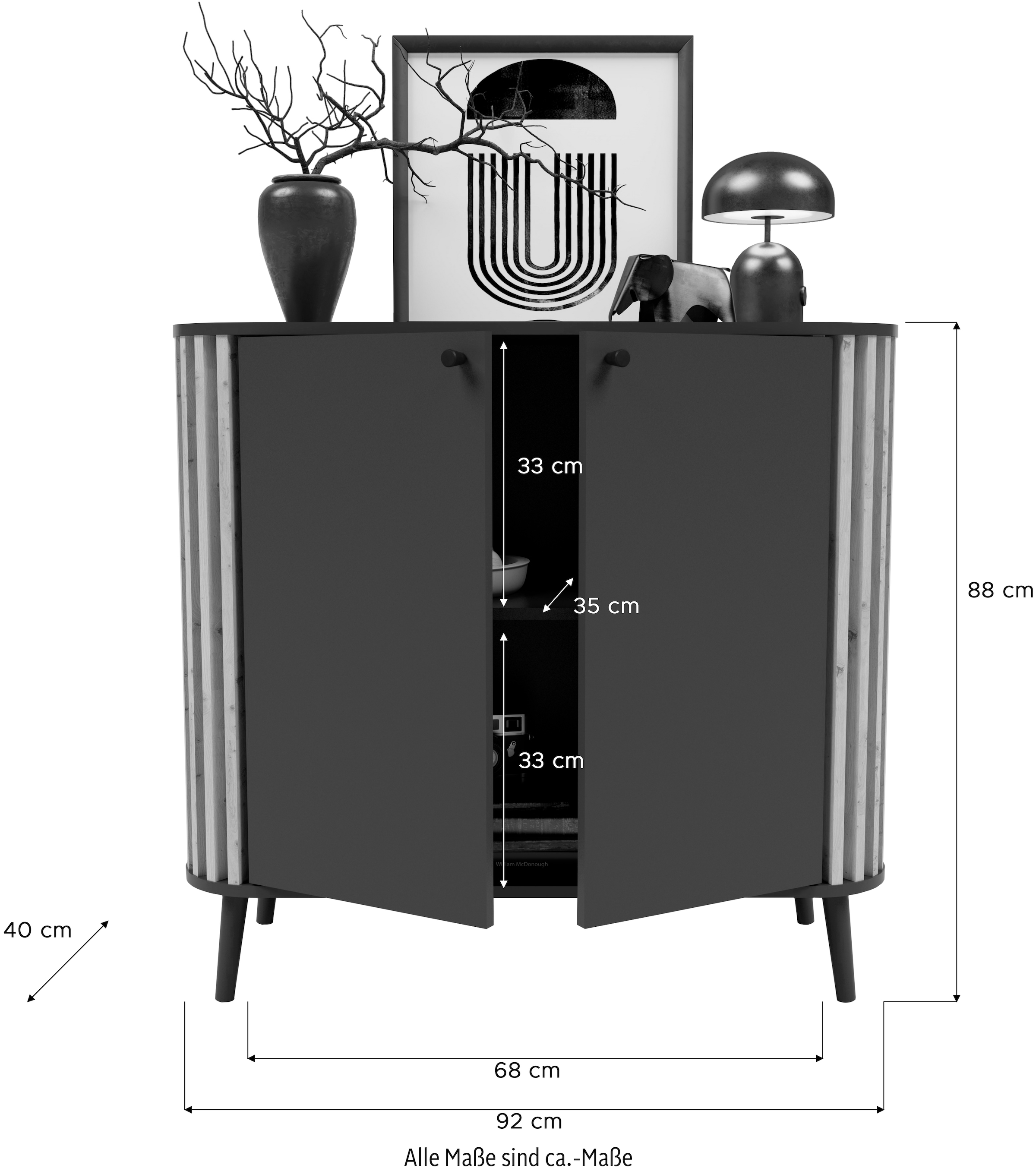 INOSIGN Kommode »Stavanger, Breite 92 cm, Paneel-Stäbchen-Optik, 2 Türen, 2 Fächer«, (1 St.), 1 Einlegeboden, Anrichte, Schrank, Sideboard, Wohnmöbel