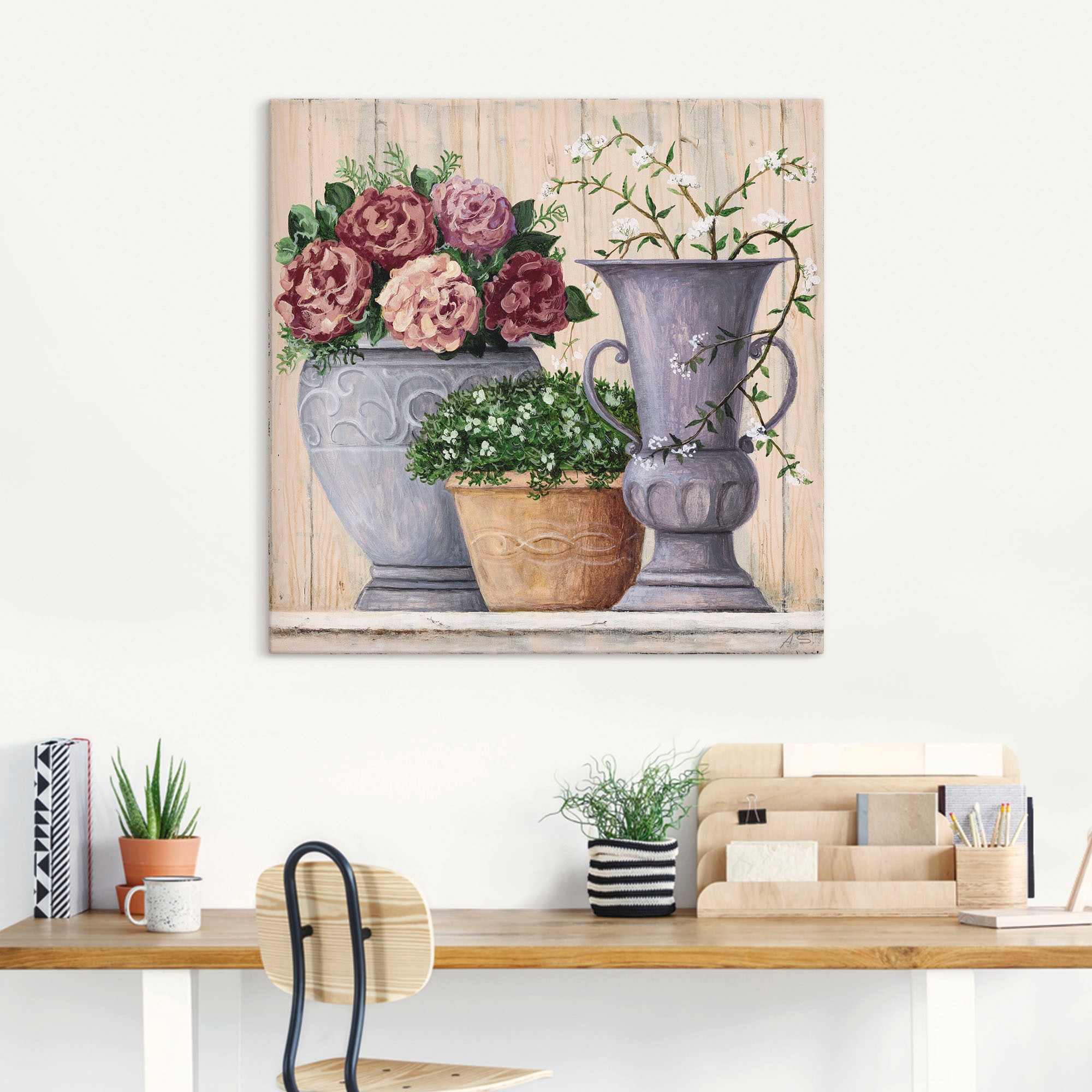 Artland Wandbild »Antike Blumen_hell«, Vasen & Töpfe, (1 St.), als Alubild, Outdoorbild, Leinwandbild, Poster, Wandaufkleber