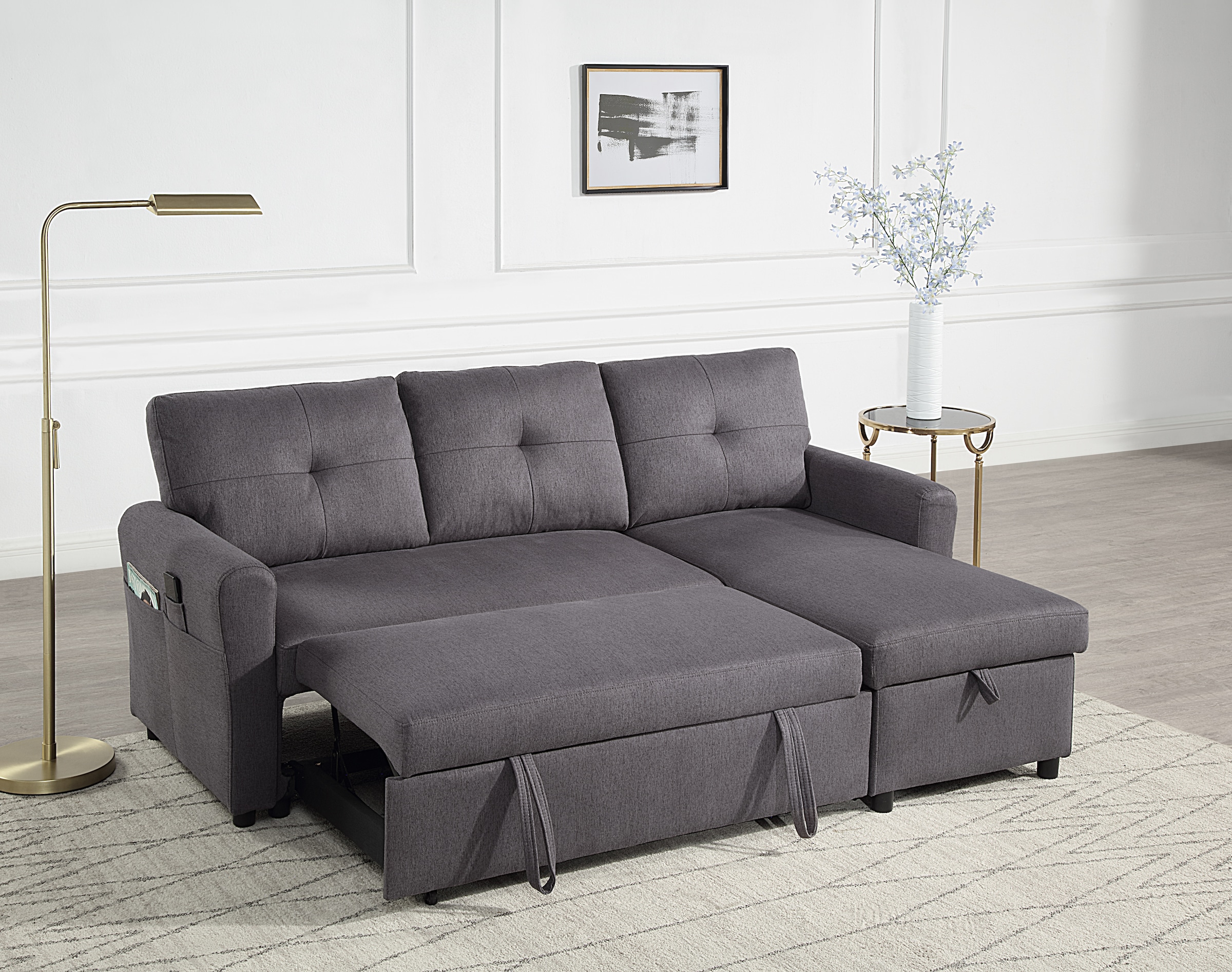 ATLANTIC home collection Ecksofa »Gustavo L-Form«, mit Schlaffunktion, Stauraum & seitlichen Taschen