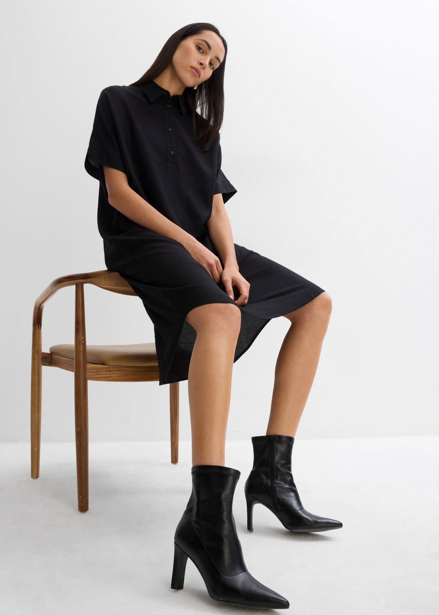 bonprix Blusenkleid Oversize-Passform, aus Viskose, mit Stehkragen