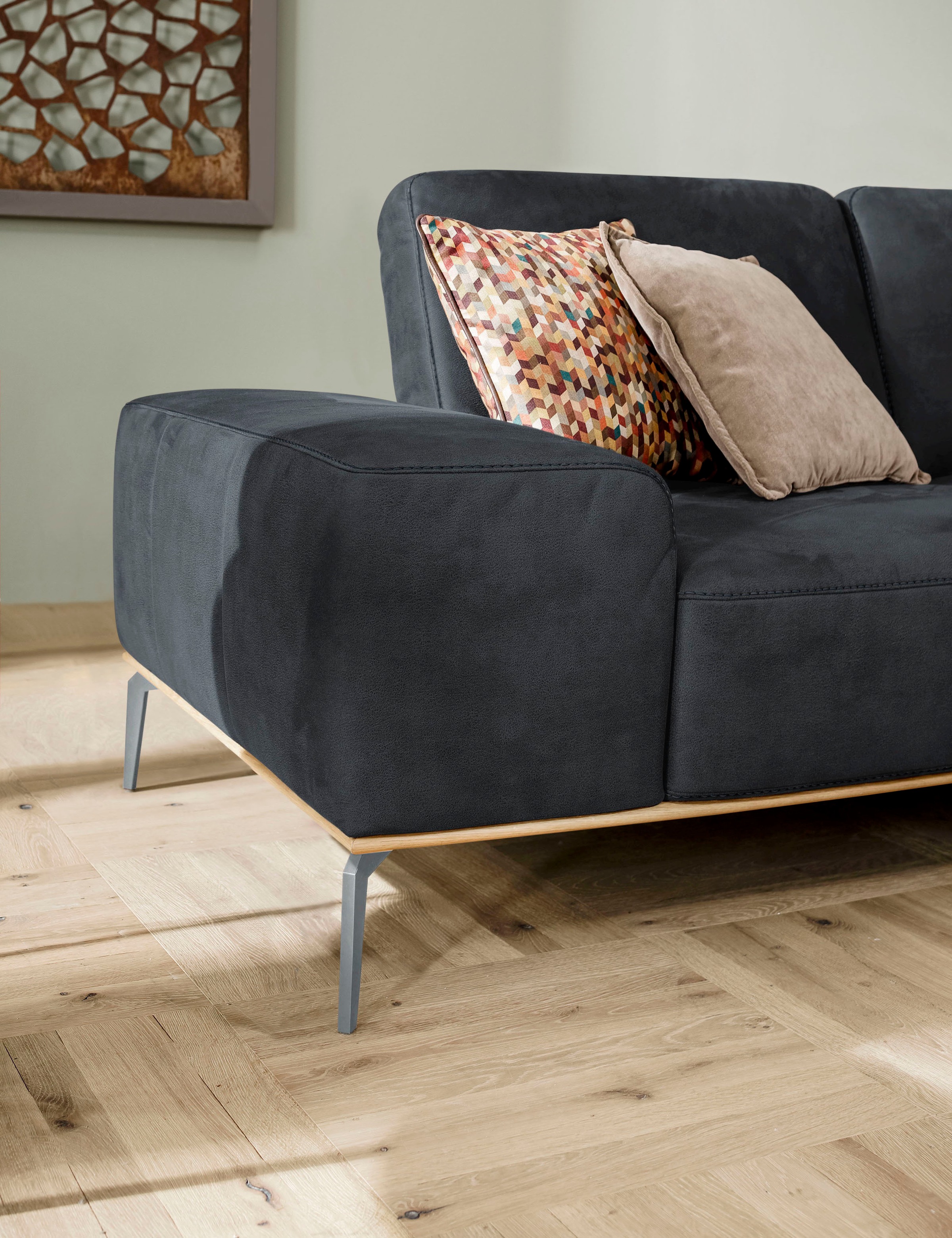 W.SCHILLIG Ecksofa »run, Designsofa mit tollem Sitzkomfort, bequem, L-Form«, mit elegantem Holzsockel, Füße in Silber matt, Breite 279 cm