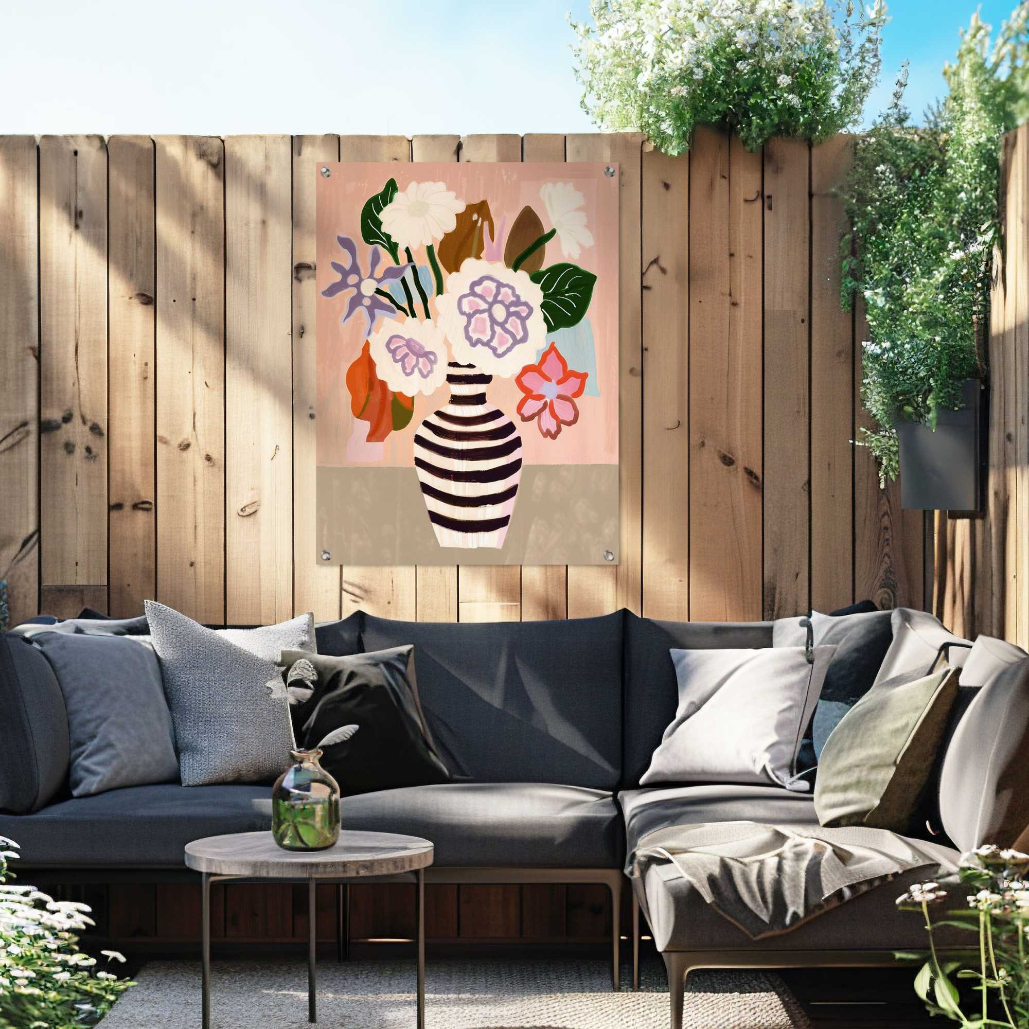 Reinders! Poster »Black White Striped Vase« Garten - Mehrfarbig - Leinwand - Blumen und Pflanzen - 60x80 cm