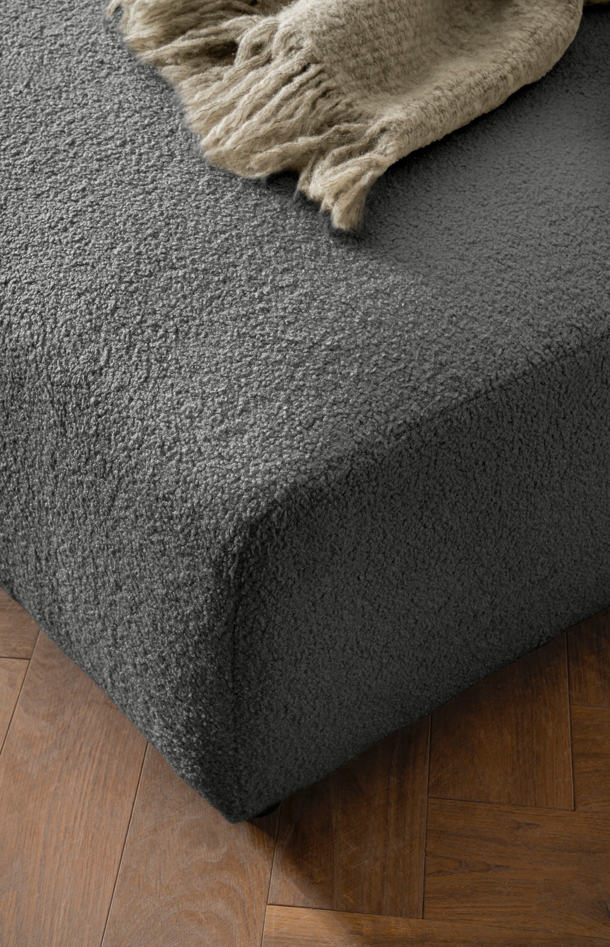 andas Ecksofa »BAKELS, L-Form in Cord oder Boucle-Stoff, moderne Couch«, wahlweise Recamiere rechts/links, bequemer Sitzkomfort